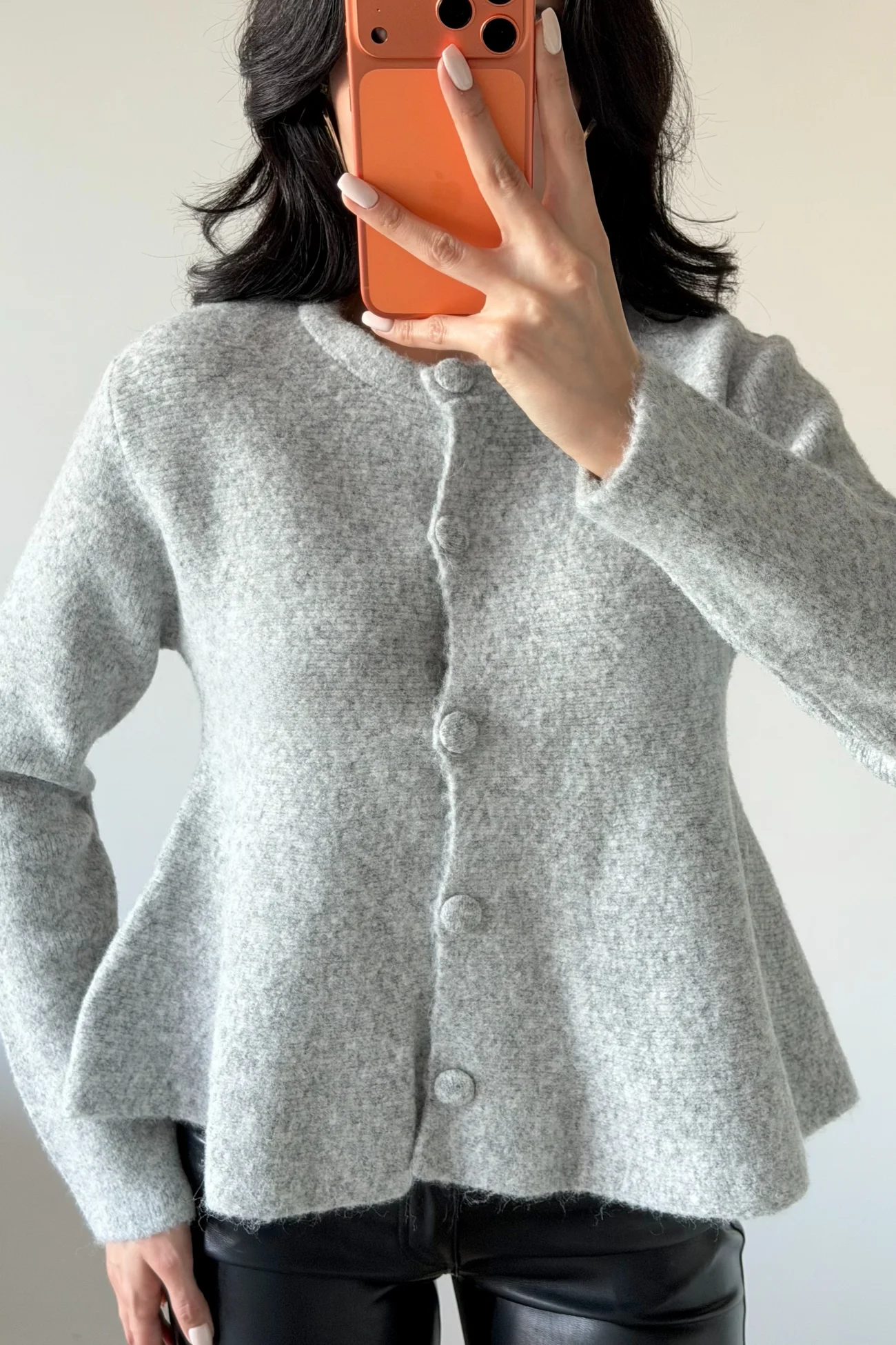 Kadın Gri Eteği Volanlı Triko Hırka 1014-2525