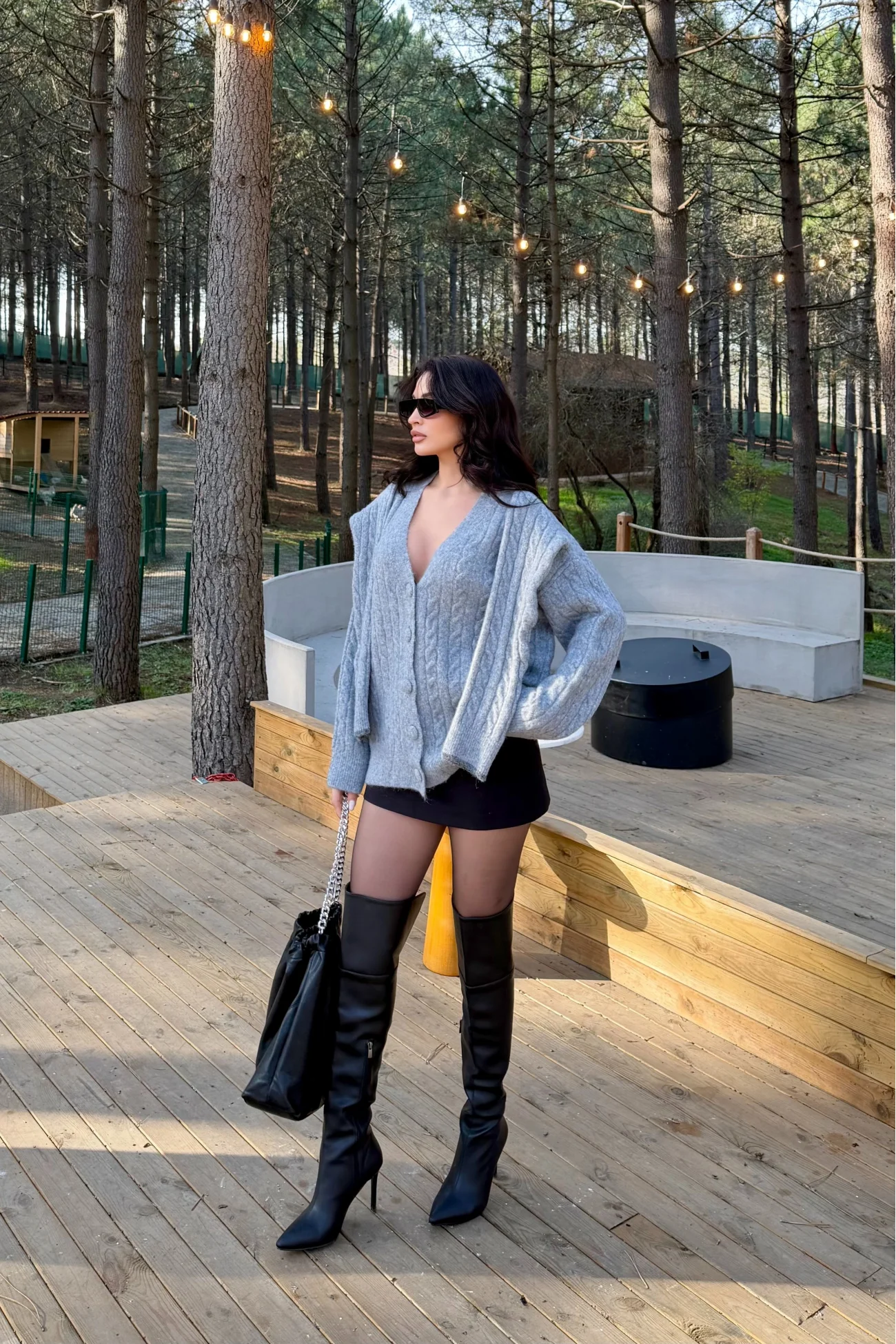 Kadın Gri Triko Düğme Oversize Hırka 1014-2561