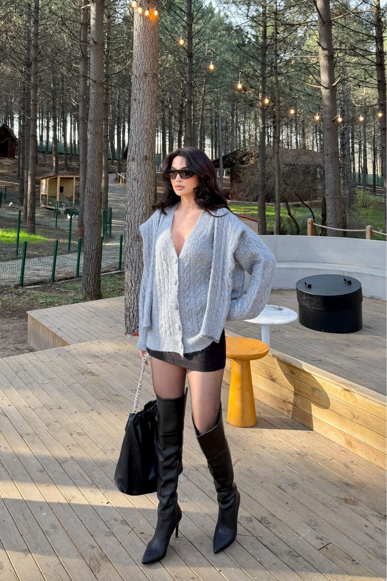 Kadın Gri Triko Düğme Oversize Hırka 1014-2561