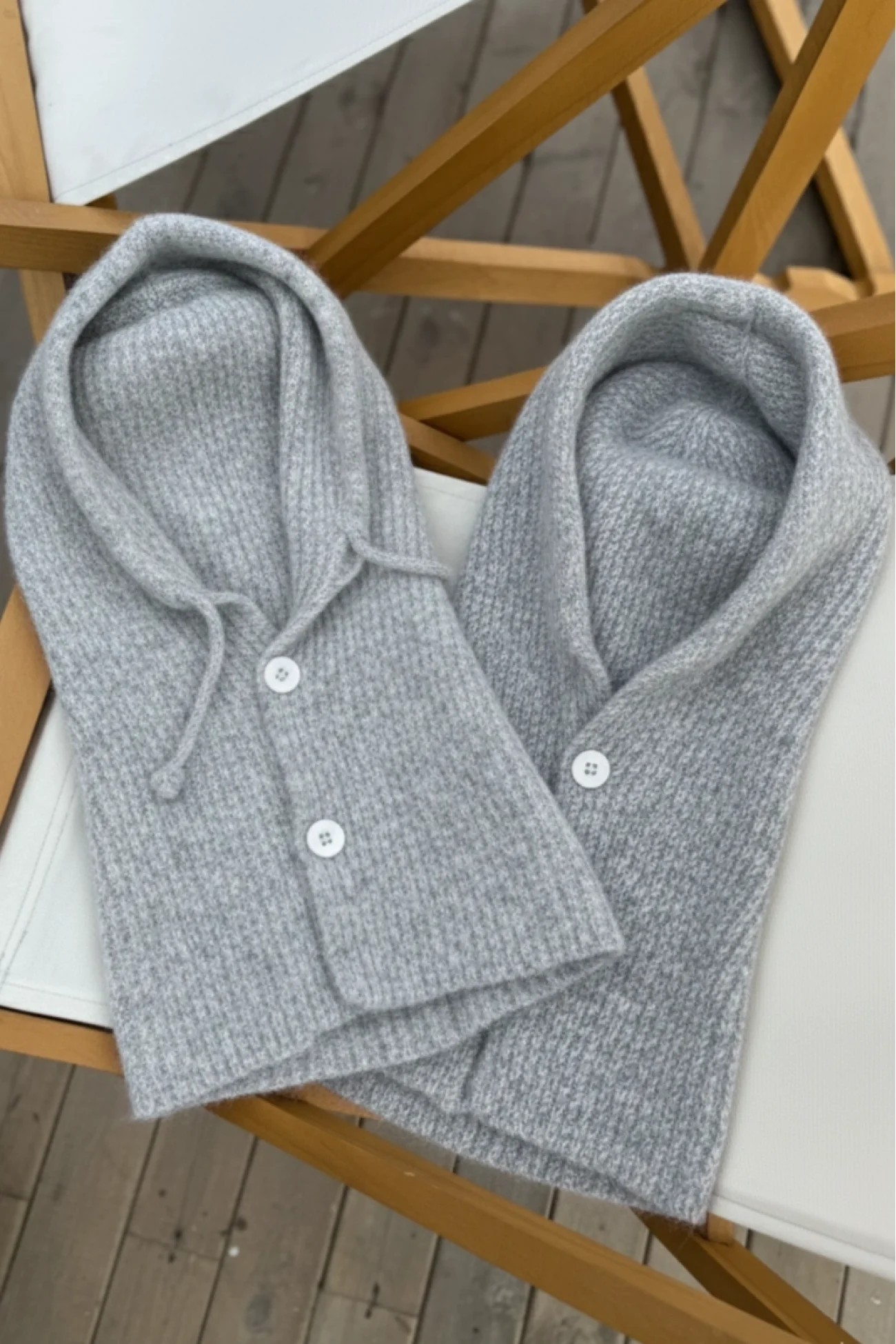 Kadın Gri Triko Düğmeli Balaklava Bere 594-14800