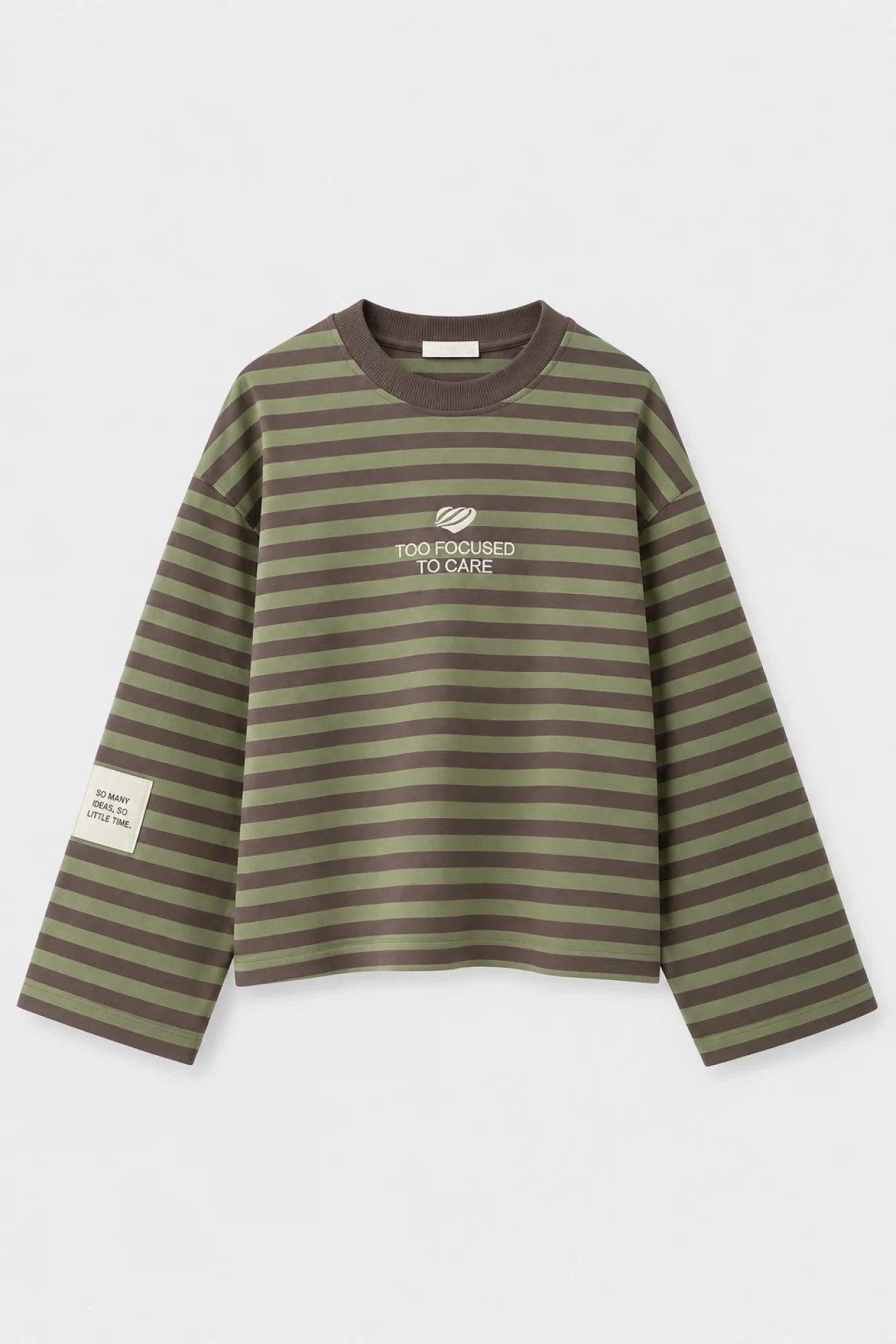 Kadın Haki Çizgili Üç İplik Şardonlu Sweatshirt 8899
