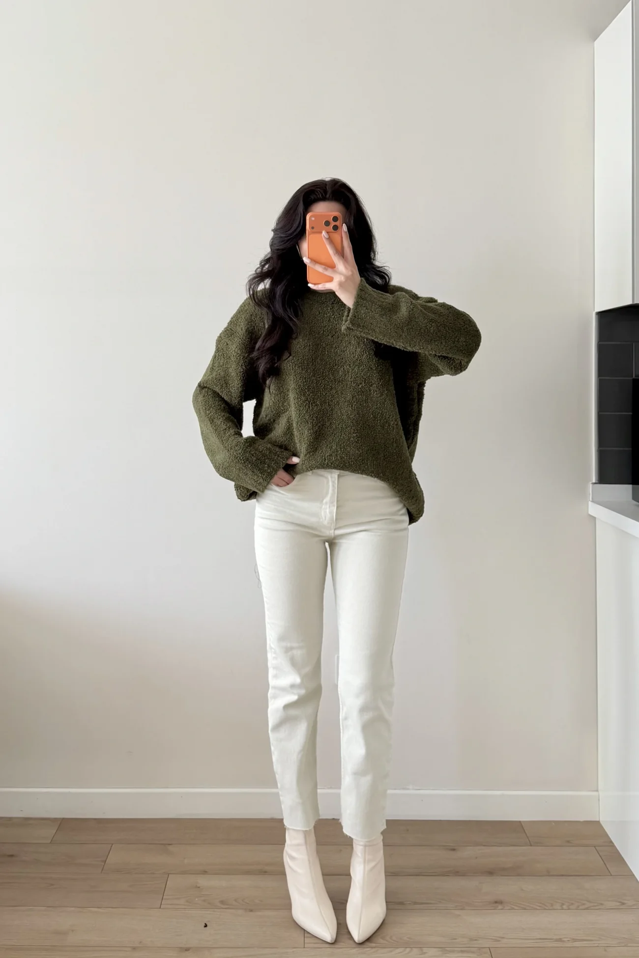 Kadın Haki Oversize Buklet Kazak 1014-2347