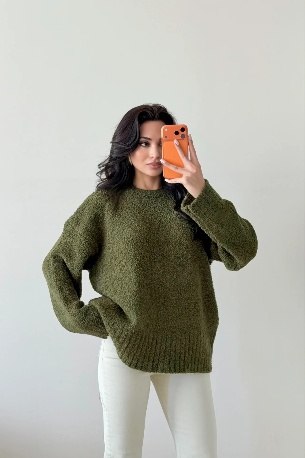 Kadın Haki Oversize Buklet Kazak 1014-2347