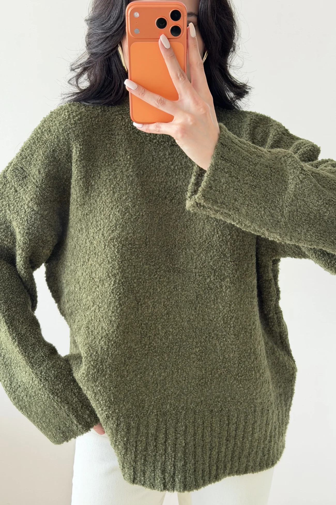 Kadın Haki Oversize Buklet Kazak 1014-2347