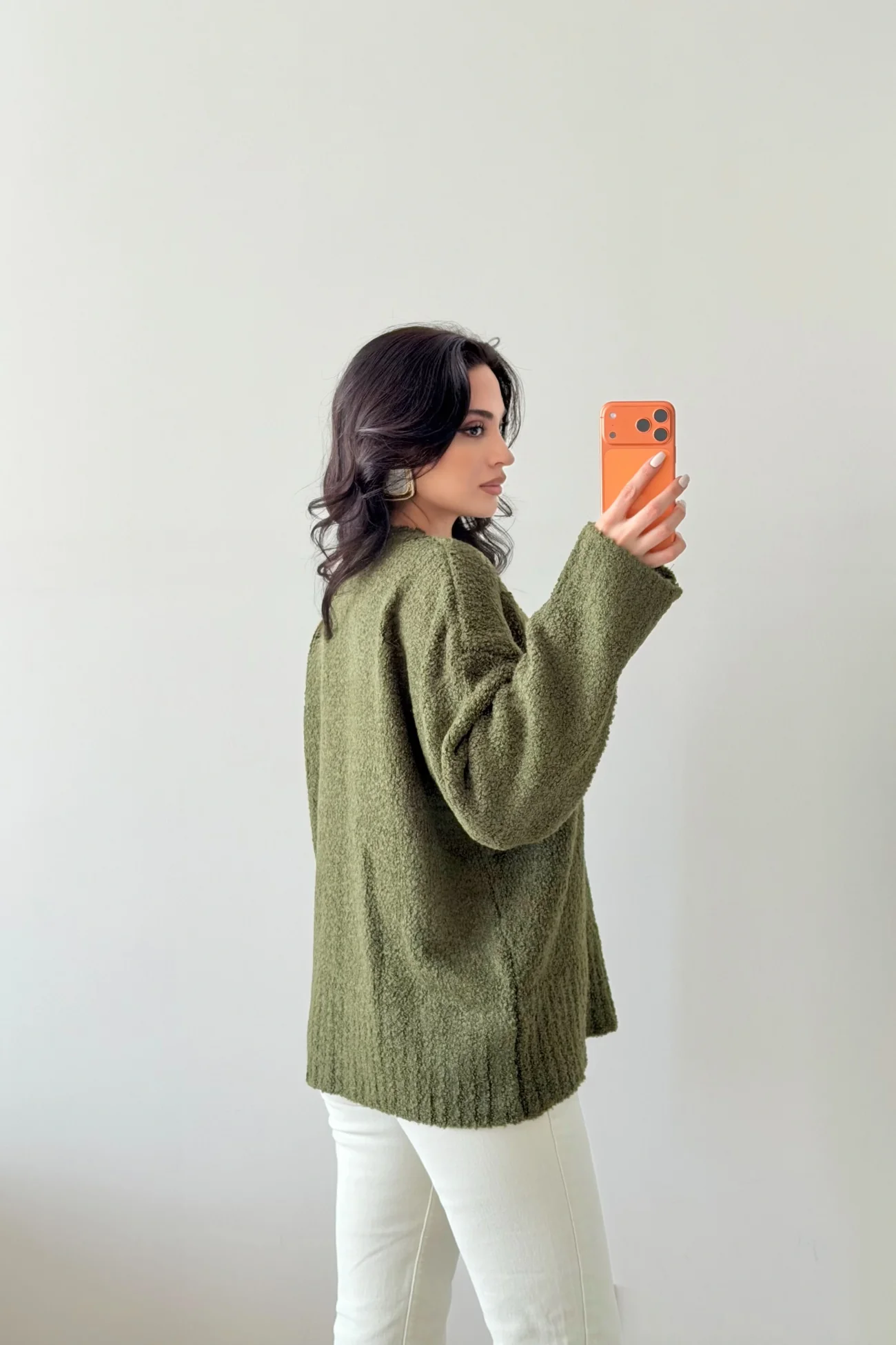 Kadın Haki Oversize Buklet Kazak 1014-2347