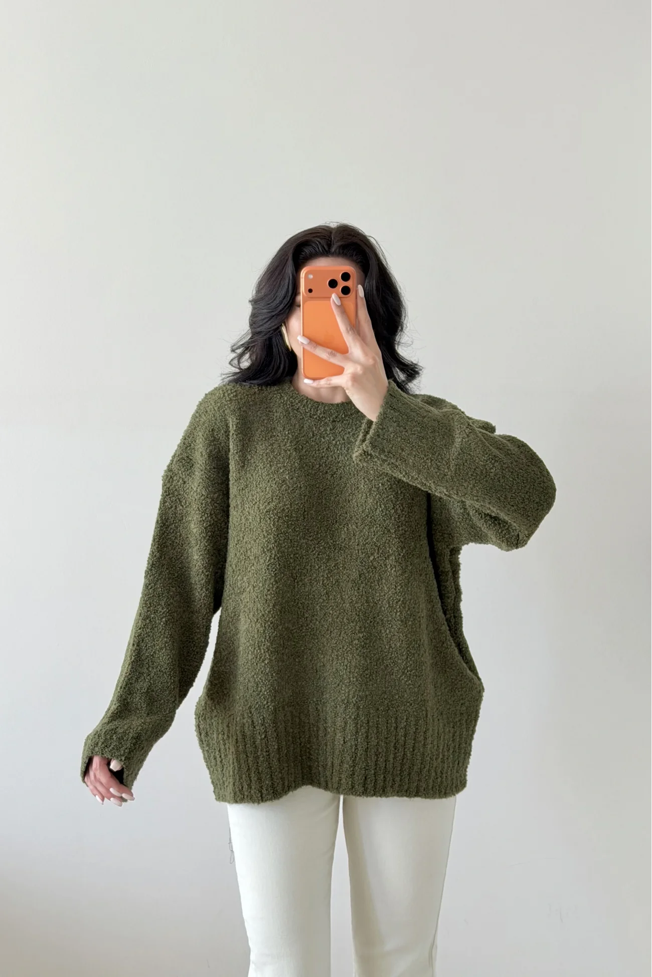 Kadın Haki Oversize Buklet Kazak 1014-2347