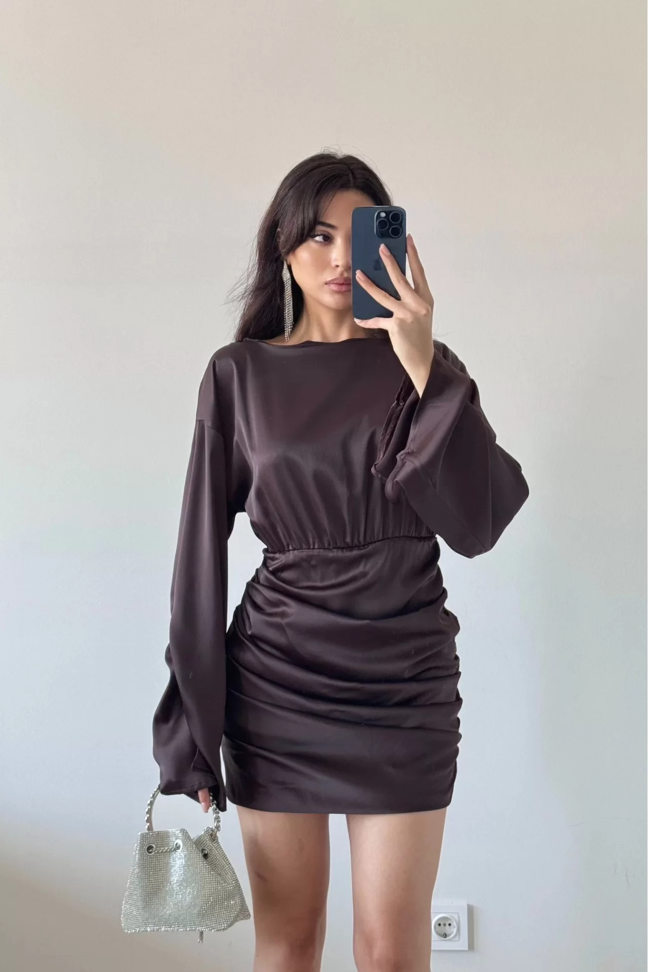 Kadın Kahve Büzgülü Elbise 1041-3751