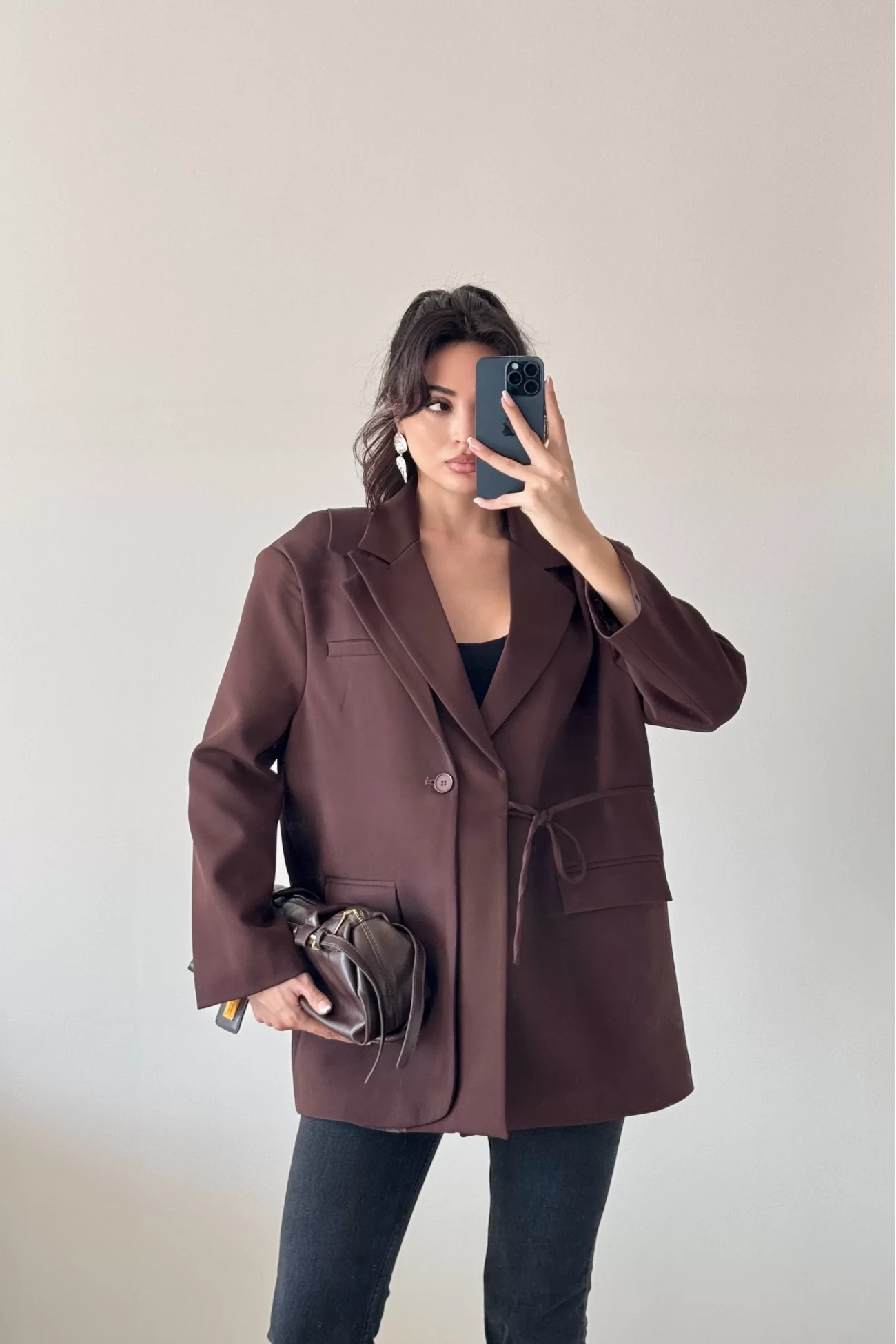 Kadın Kahve Çift Yaka Blazzer Ceket 0999-25088