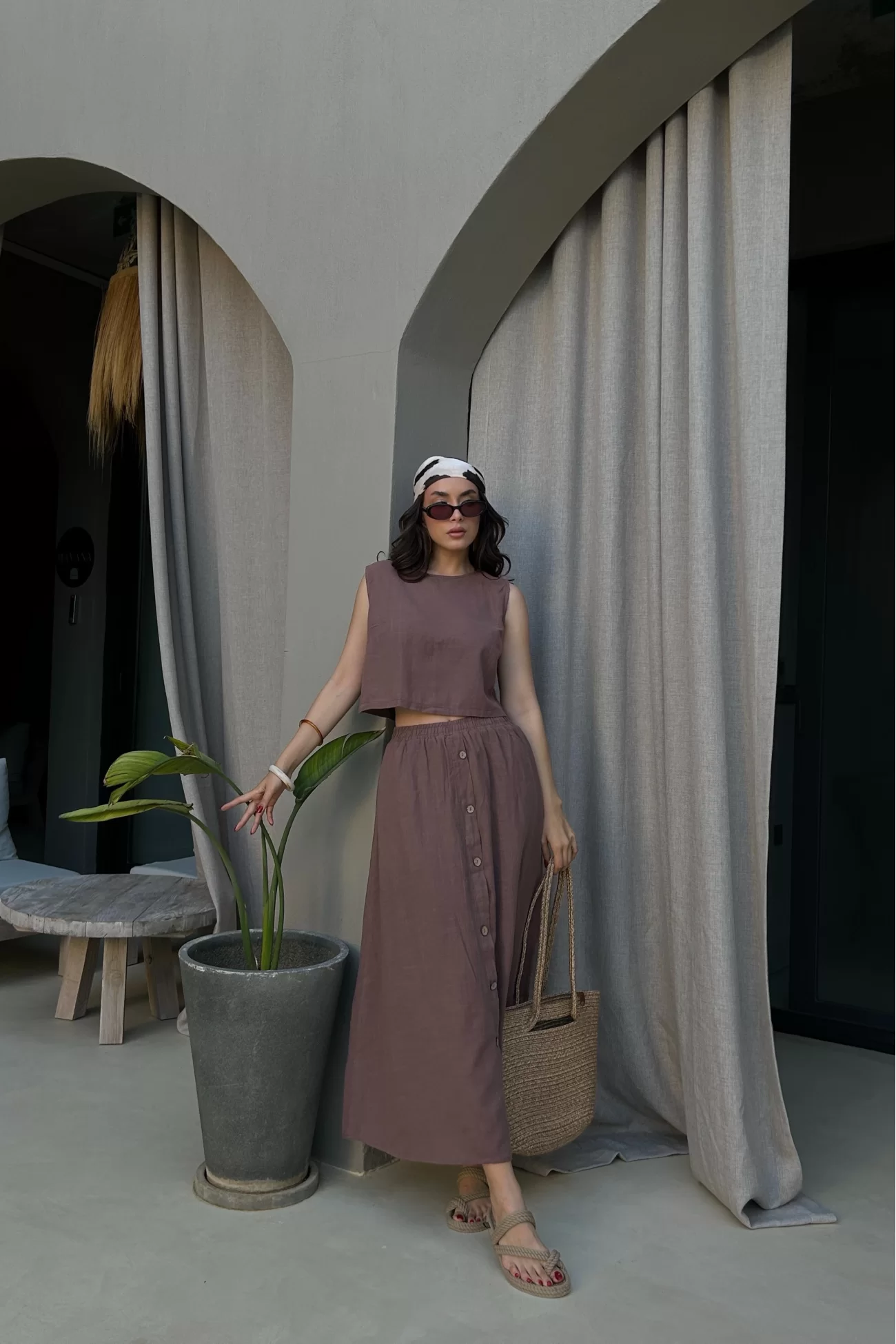 Kadın Kahve Crop Etek Takım 0684-3419