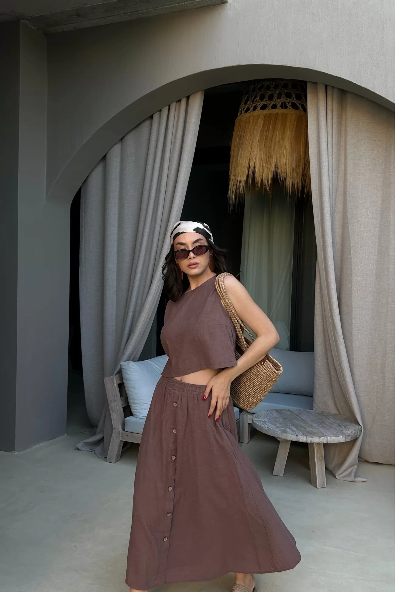 Kadın Kahve Crop Etek Takım 0684-3419