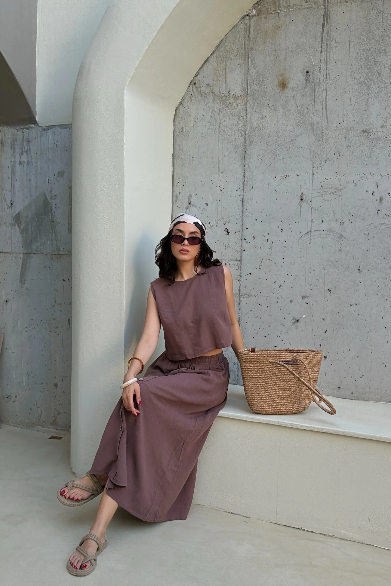 Kadın Kahve Crop Etek Takım 0684-3419