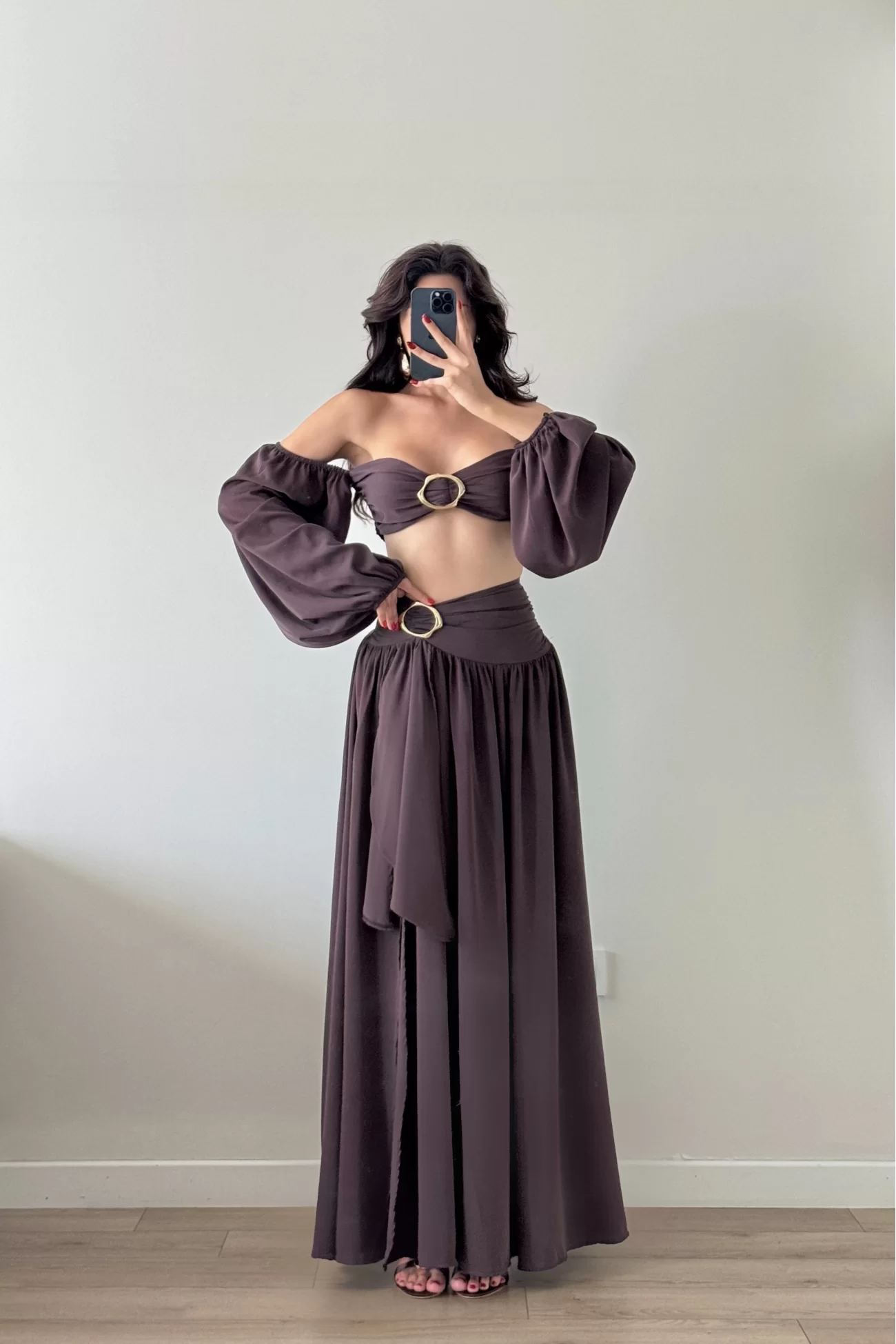 Kadın Kahve Crop Etek Takım 1041-3234
