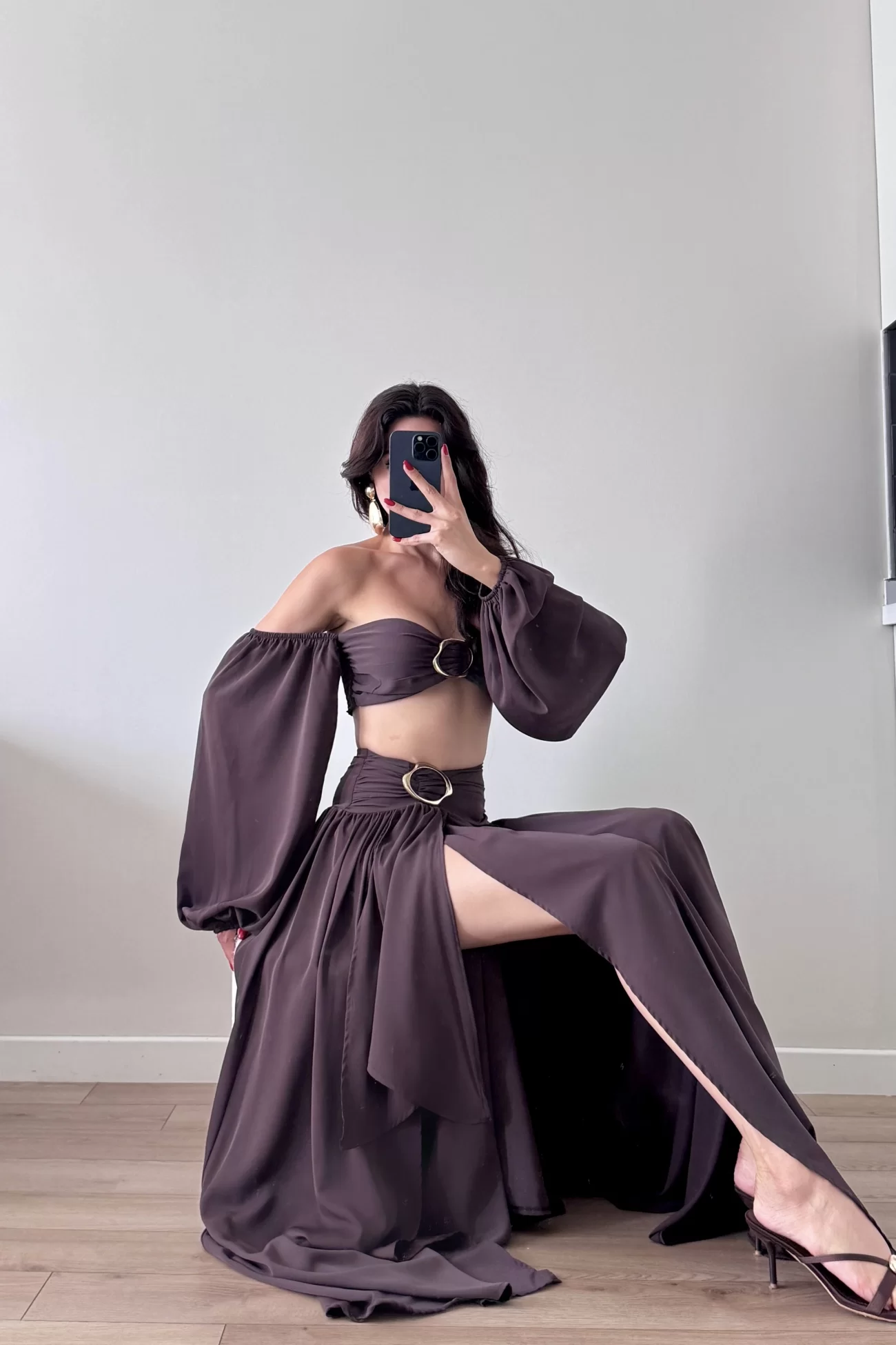 Kadın Kahve Crop Etek Takım 1041-3234