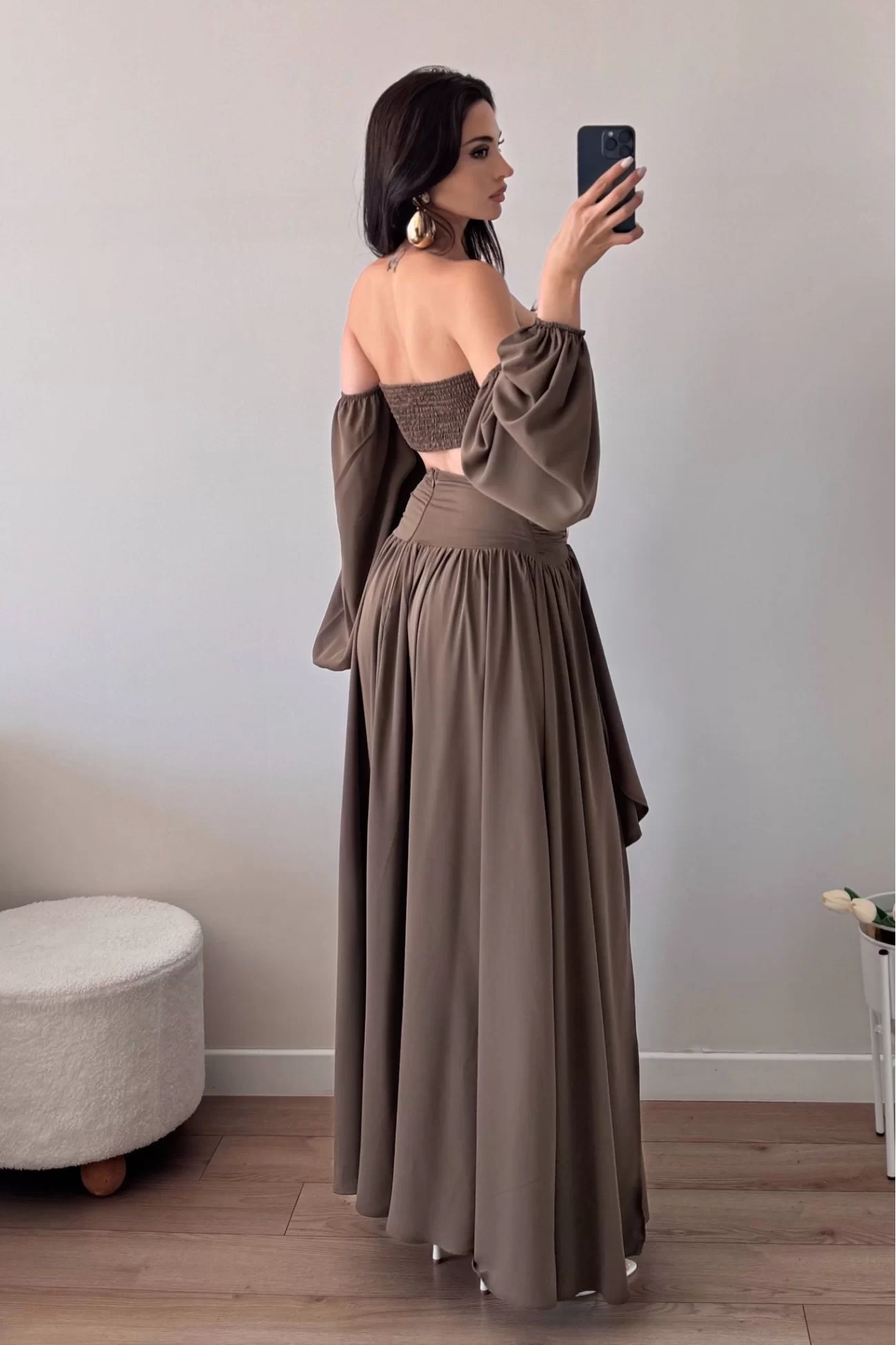 Kadın Kahve Crop Etek Takım 1041-3234
