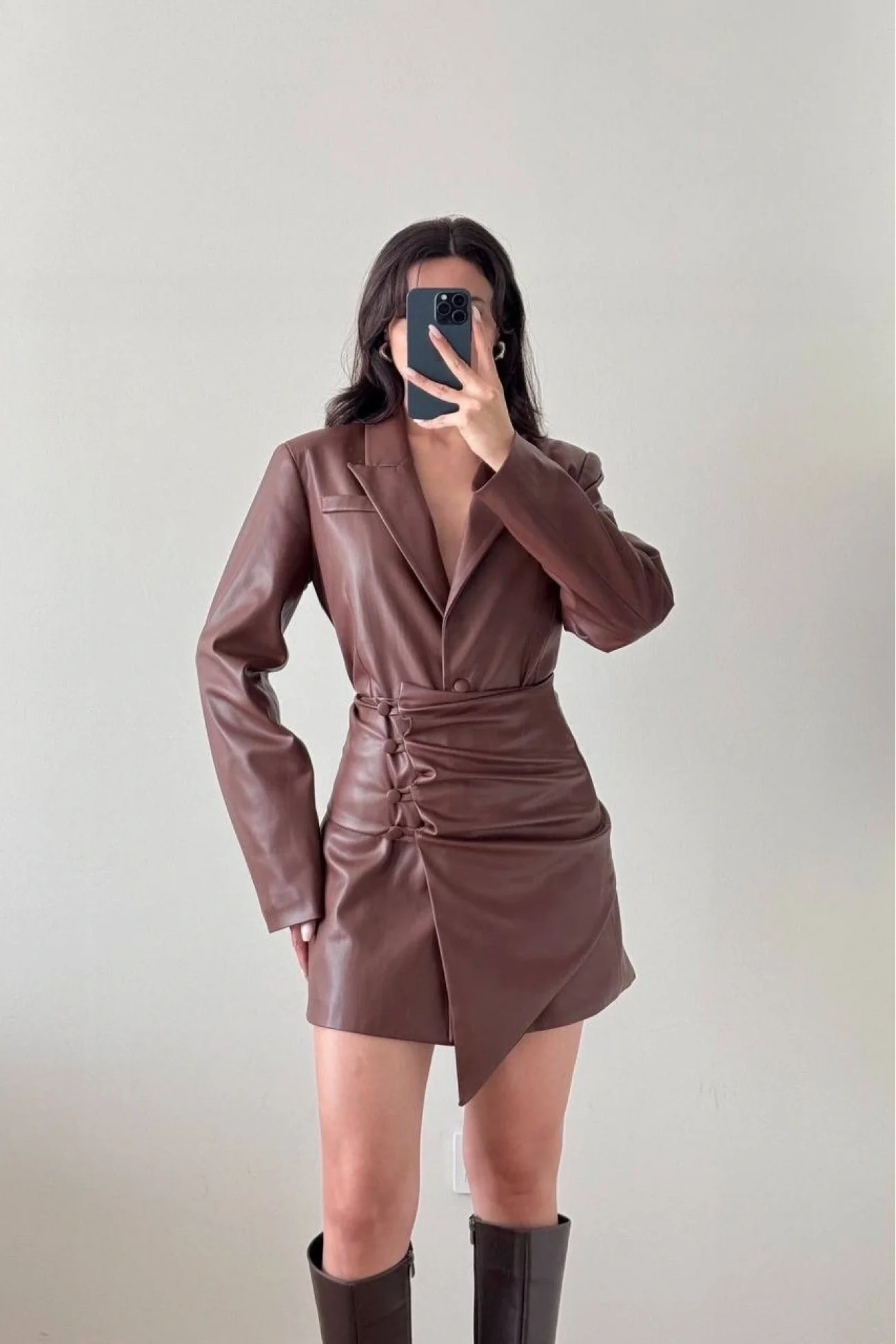 Kadın Kahve Deri Ceket Seyyar Bağlamalı Kuşak Takım 1041-2701