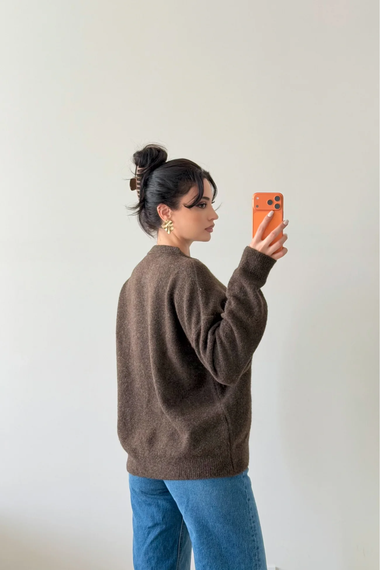 Kadın Kahve Düğmeli Açık Yaka Kazak 1014-2464