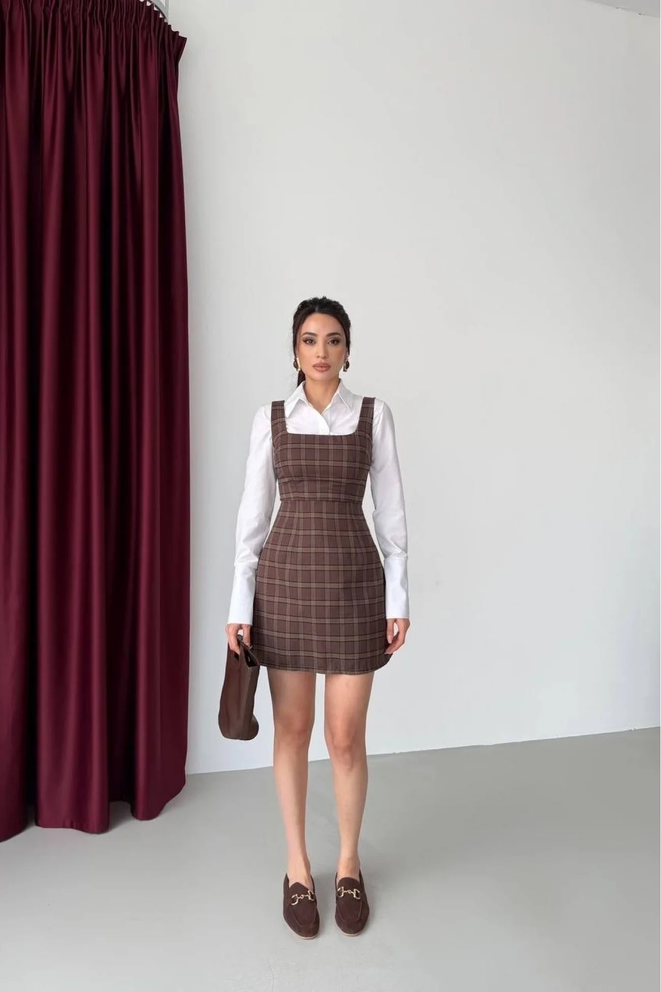 Kadın Kahve Ekose Gömlek Elbise 1041-2789