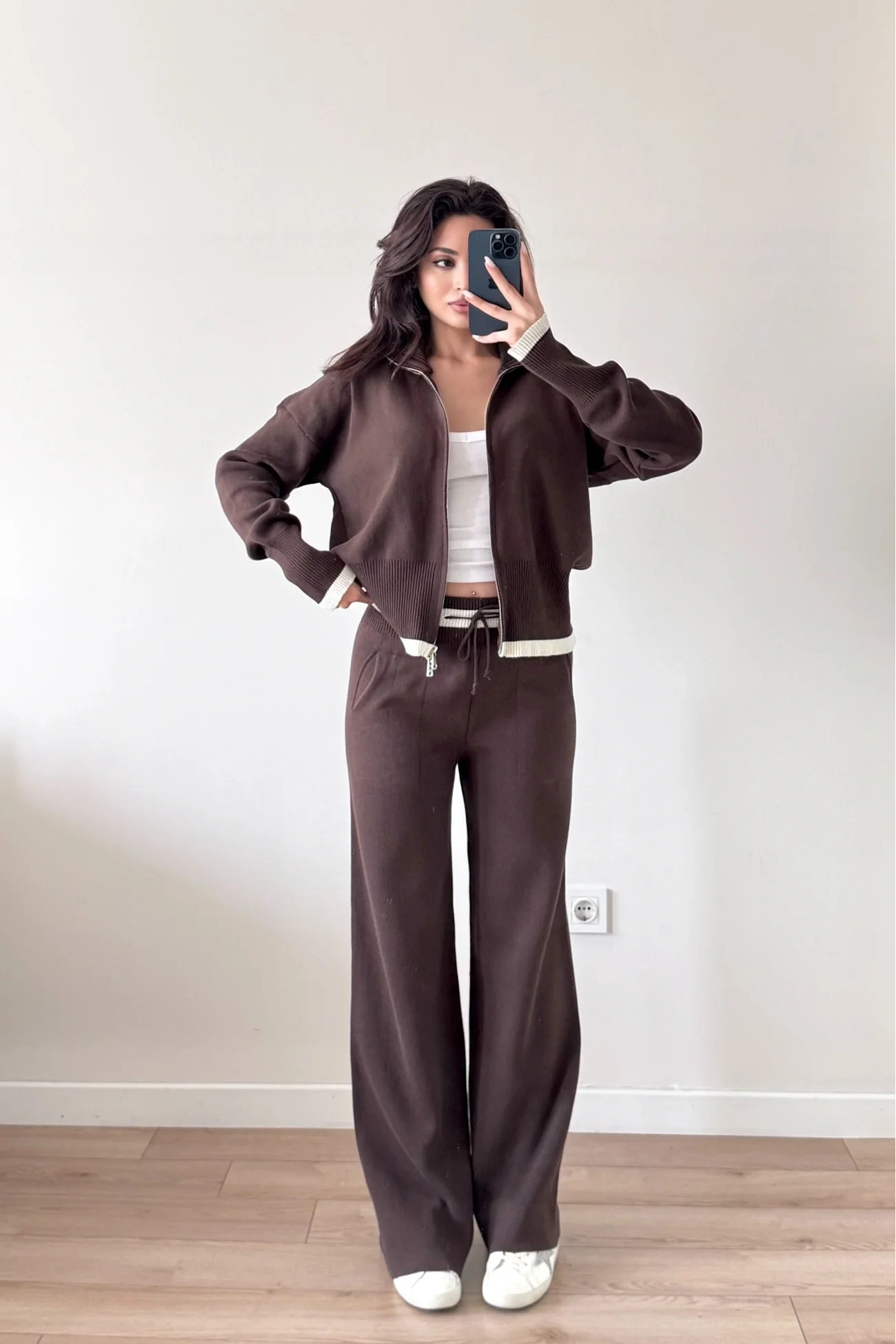 Kadın Kahve Fermuarlı Triko Takım 0999-9508