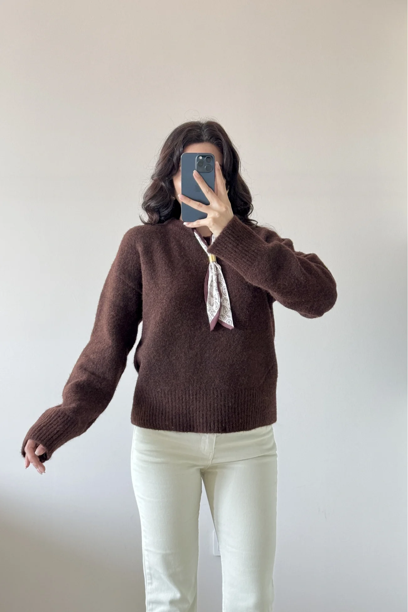 Kadın Kahve Fularlı Kazak 1014-2535