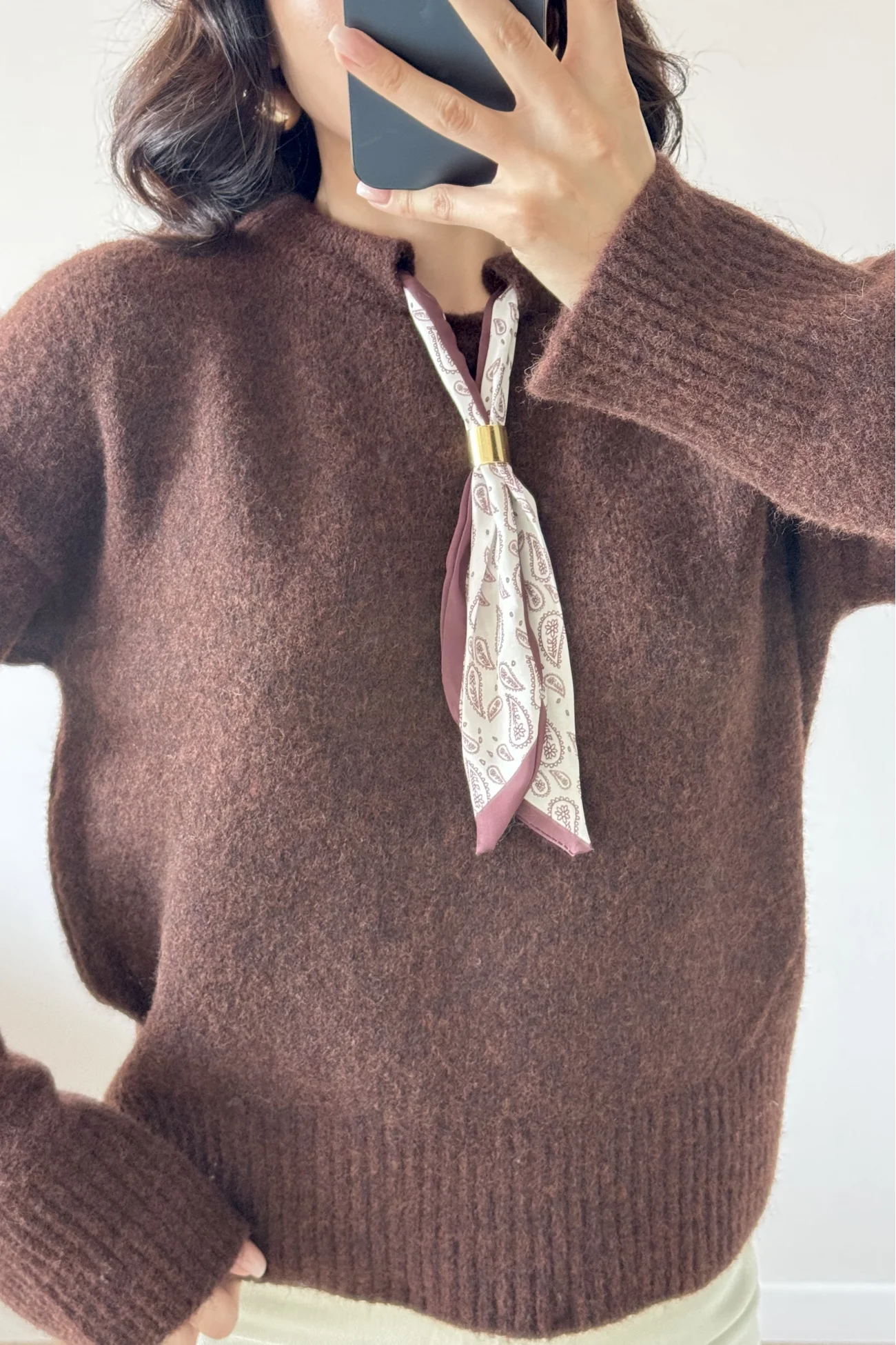 Kadın Kahve Fularlı Kazak 1014-2535