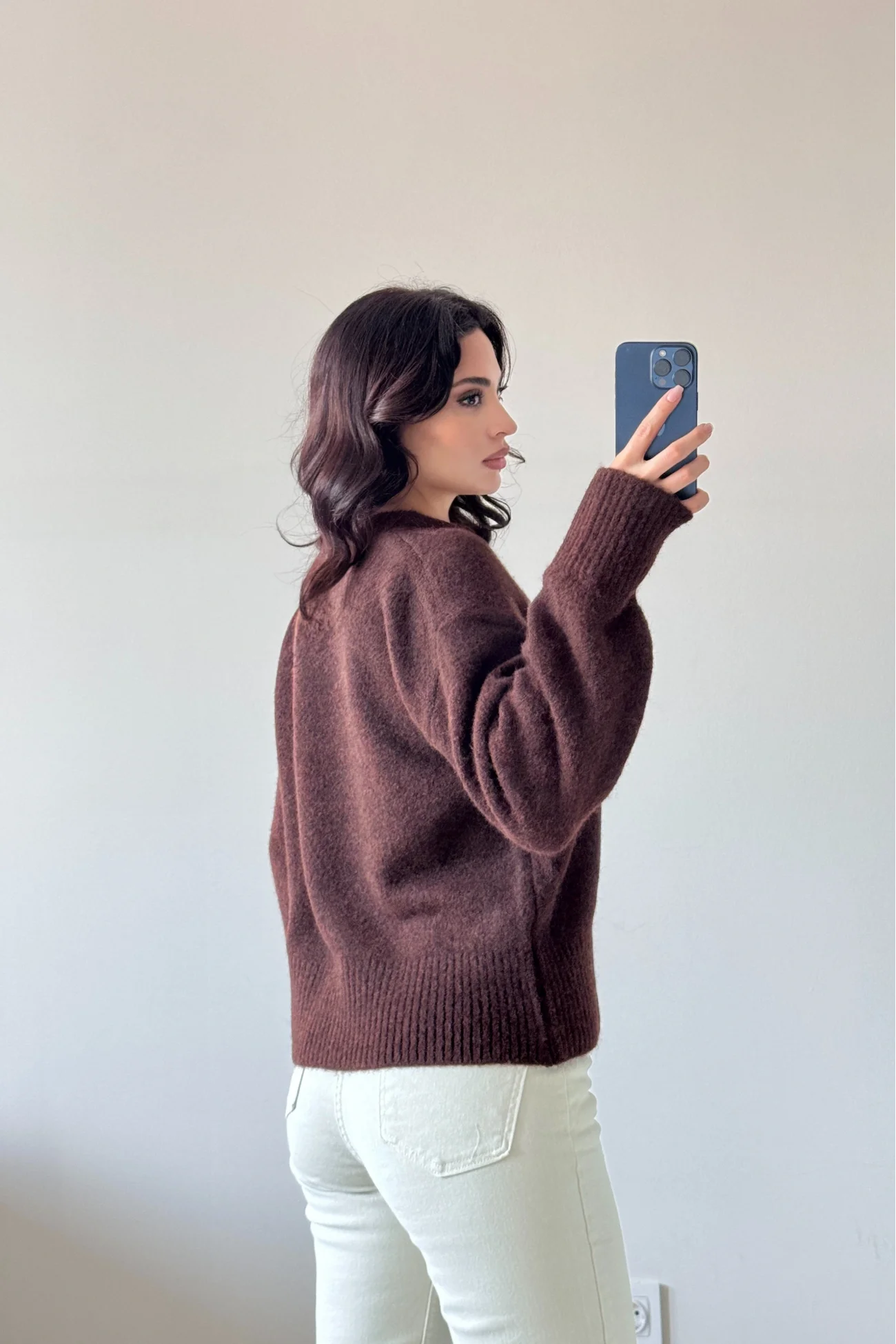 Kadın Kahve Fularlı Kazak 1014-2535