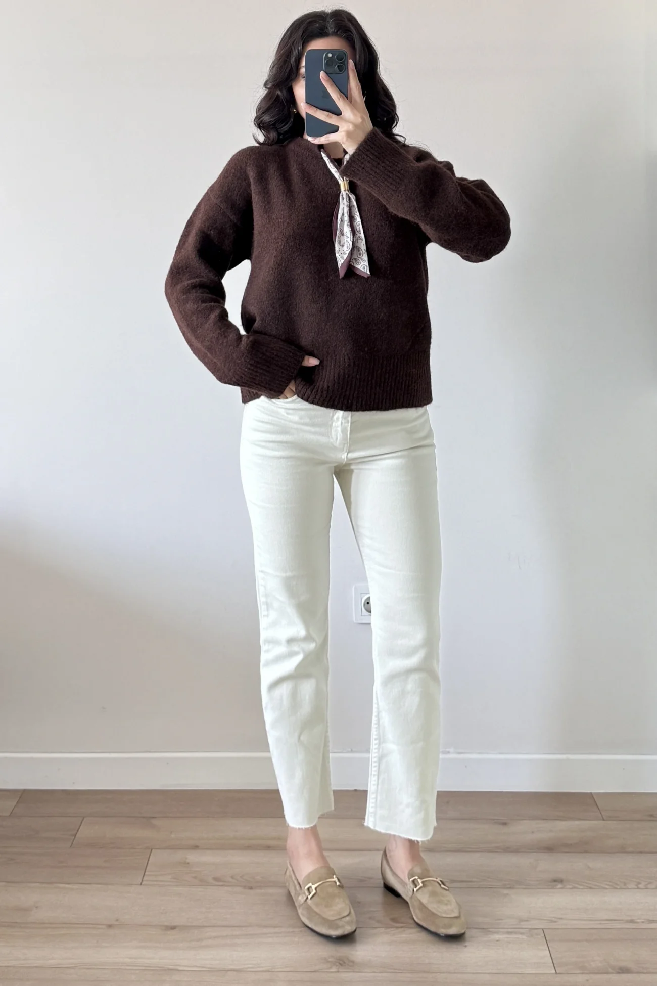 Kadın Kahve Fularlı Kazak 1014-2535