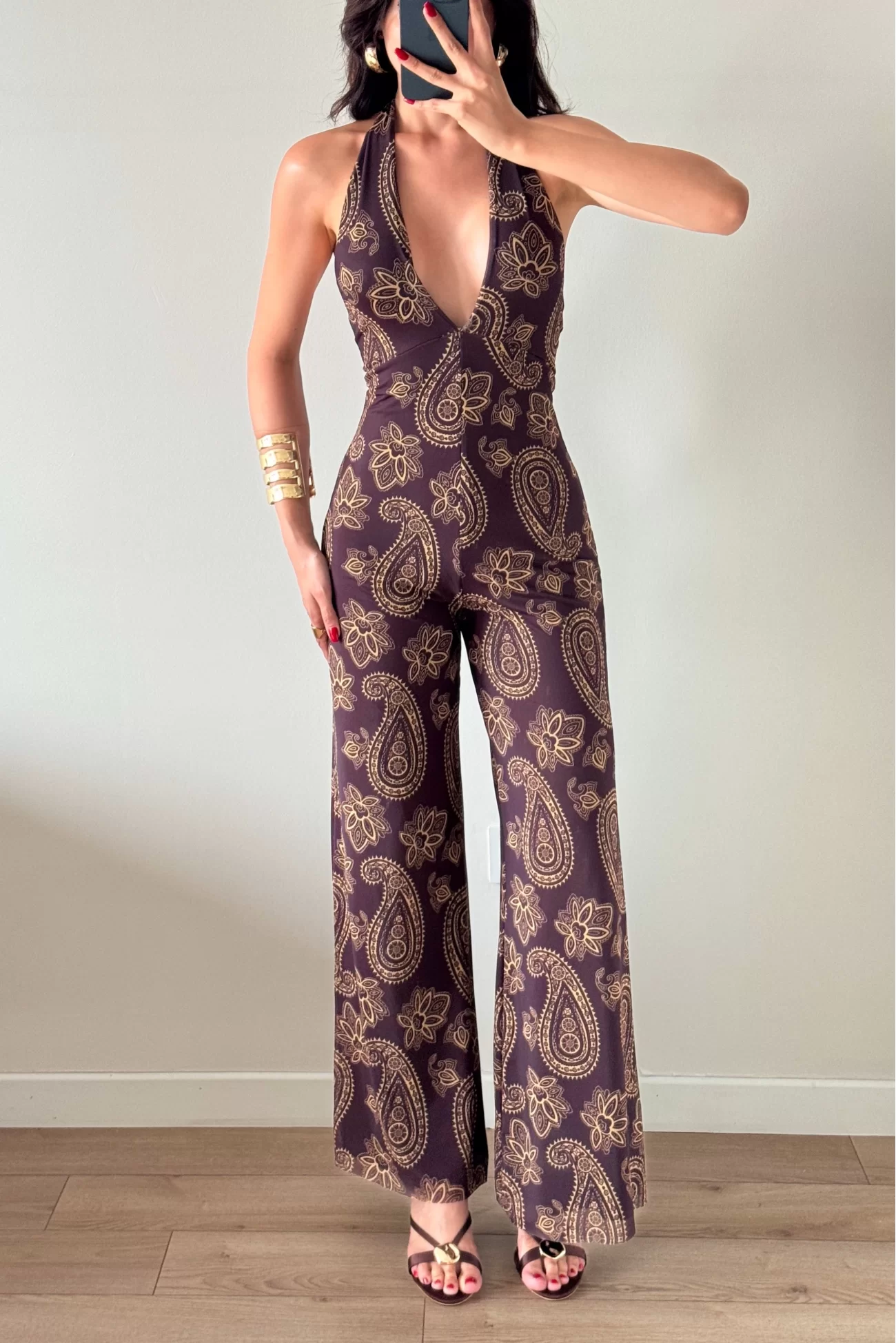 Kadın Kahve Halter Yaka Astarlı Tulum 1017-2539