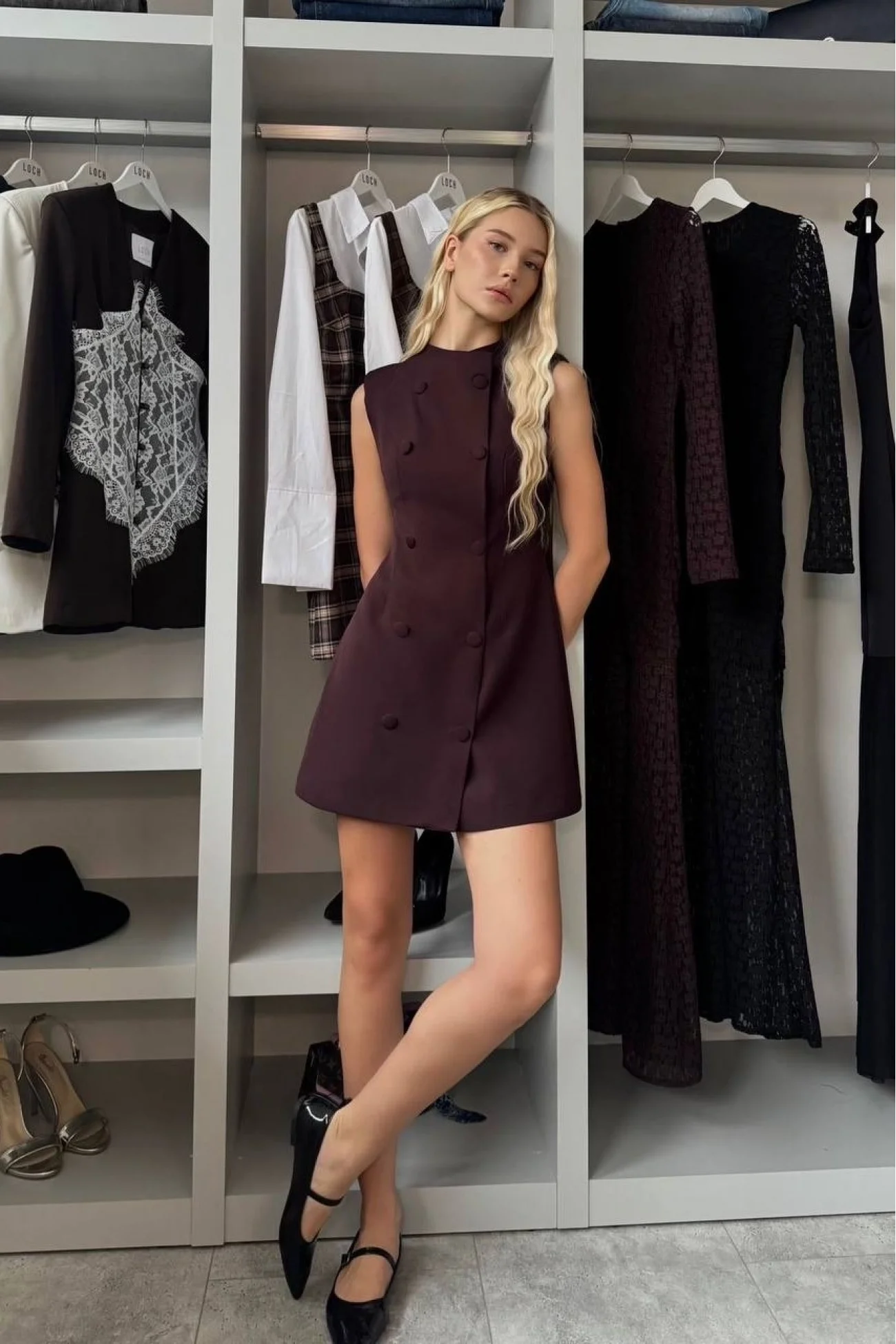 Kadın Kahve Kaplama Düğmeli Ceket Elbise 1041-2781