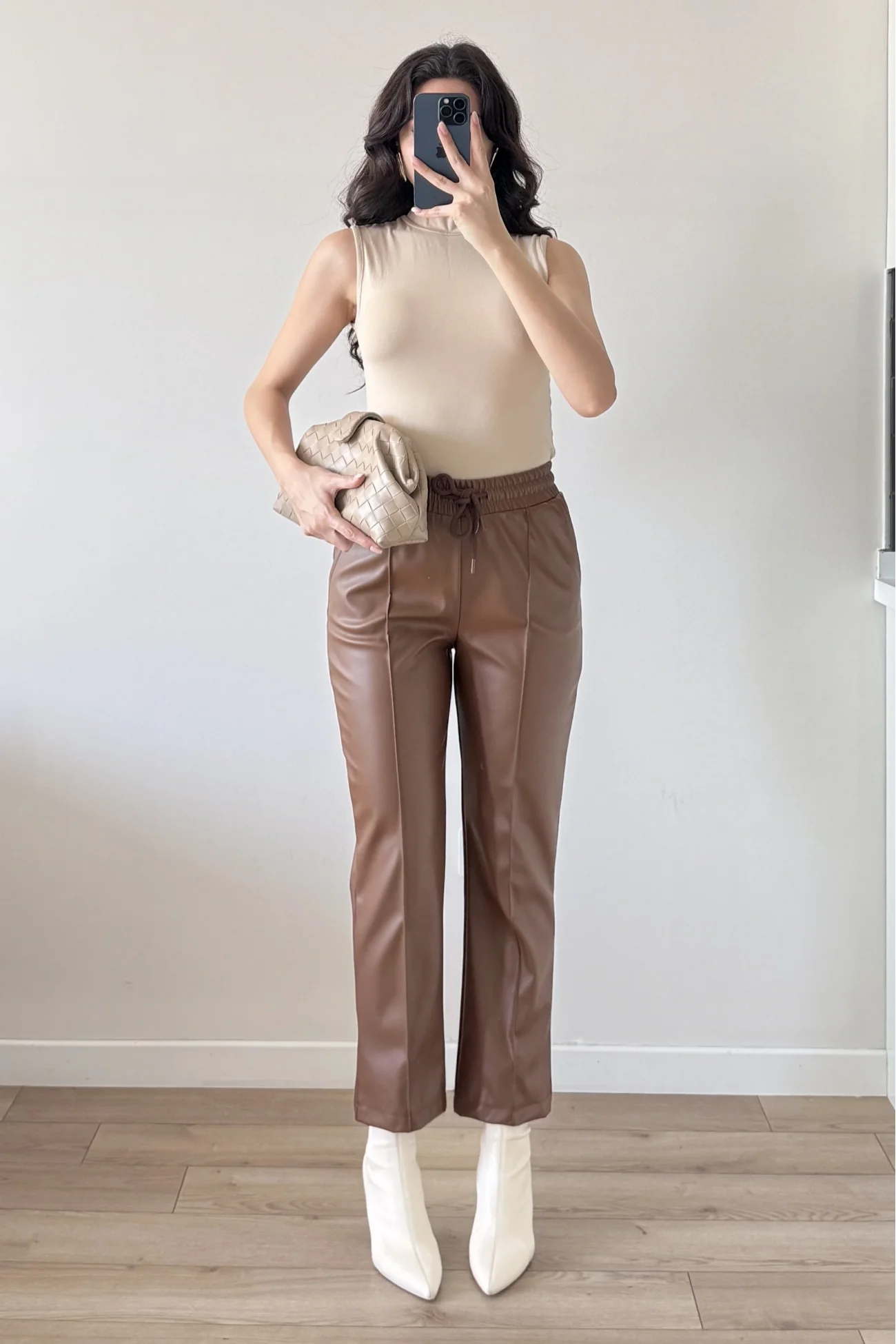 Kadın Kahve Lastikli Çımalı Deri Pantolon 30322