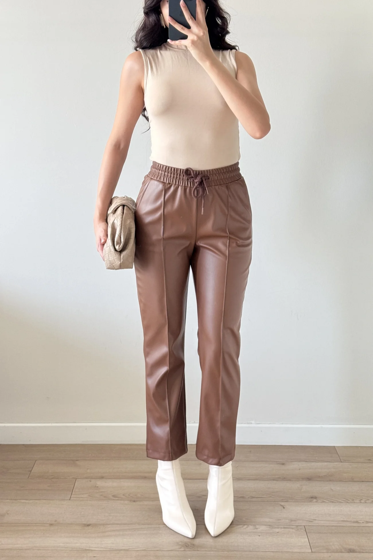 Kadın Kahve Lastikli Çımalı Deri Pantolon 30322