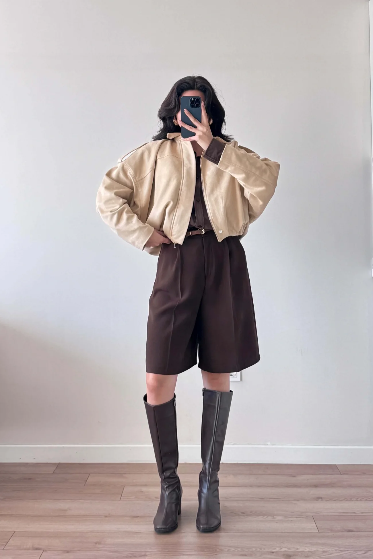 Kadın Kahve Oversize Şort 1017-4142