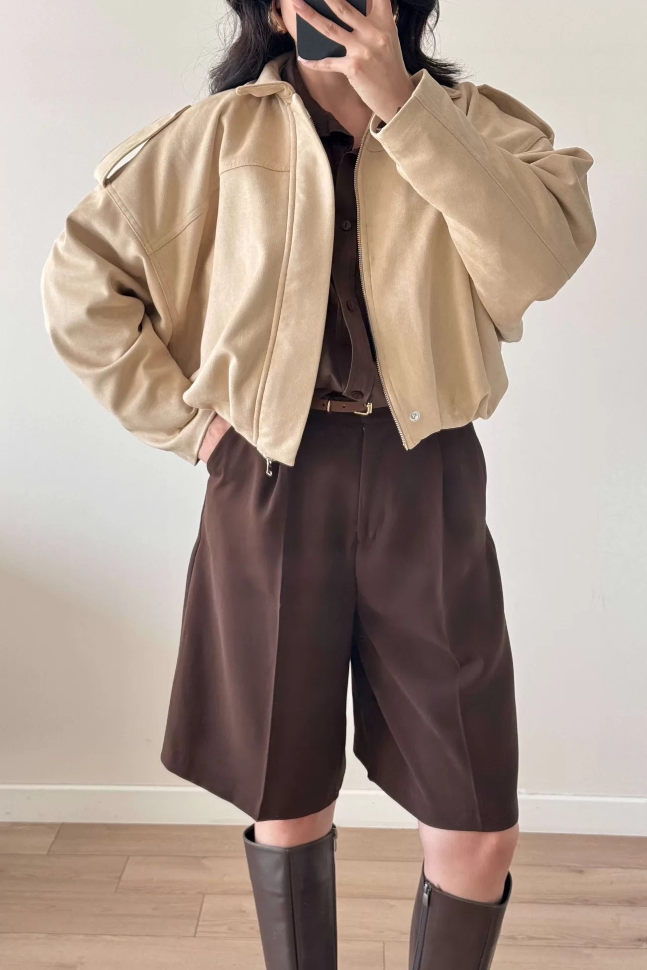 Kadın Kahve Oversize Şort 1017-4142