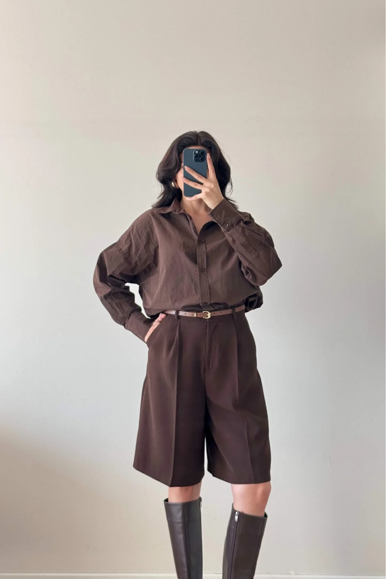 Kadın Kahve Oversize Şort 1017-4142