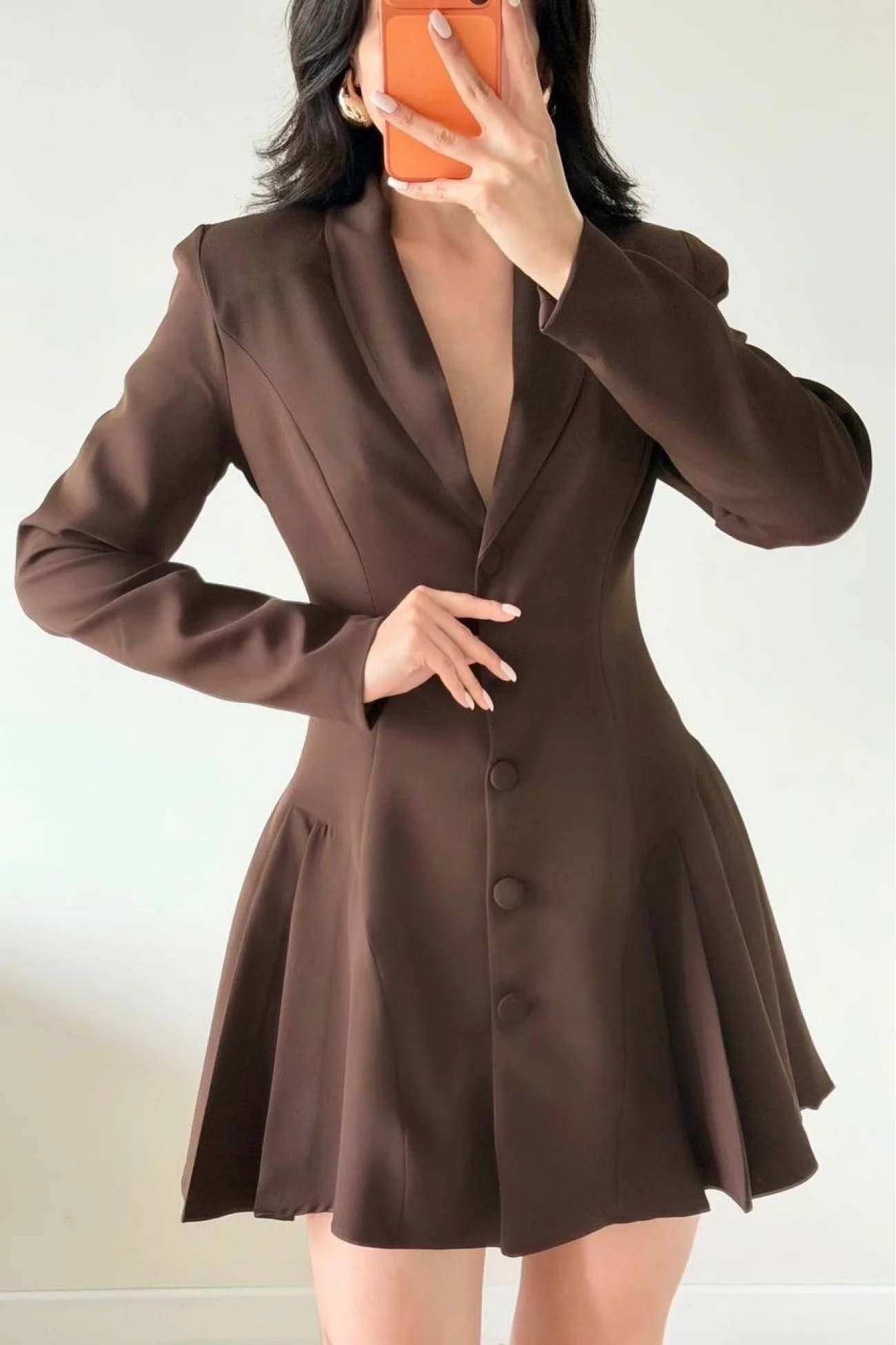 Kadın Kahve Pileli Ceket Elbise 1041-2707