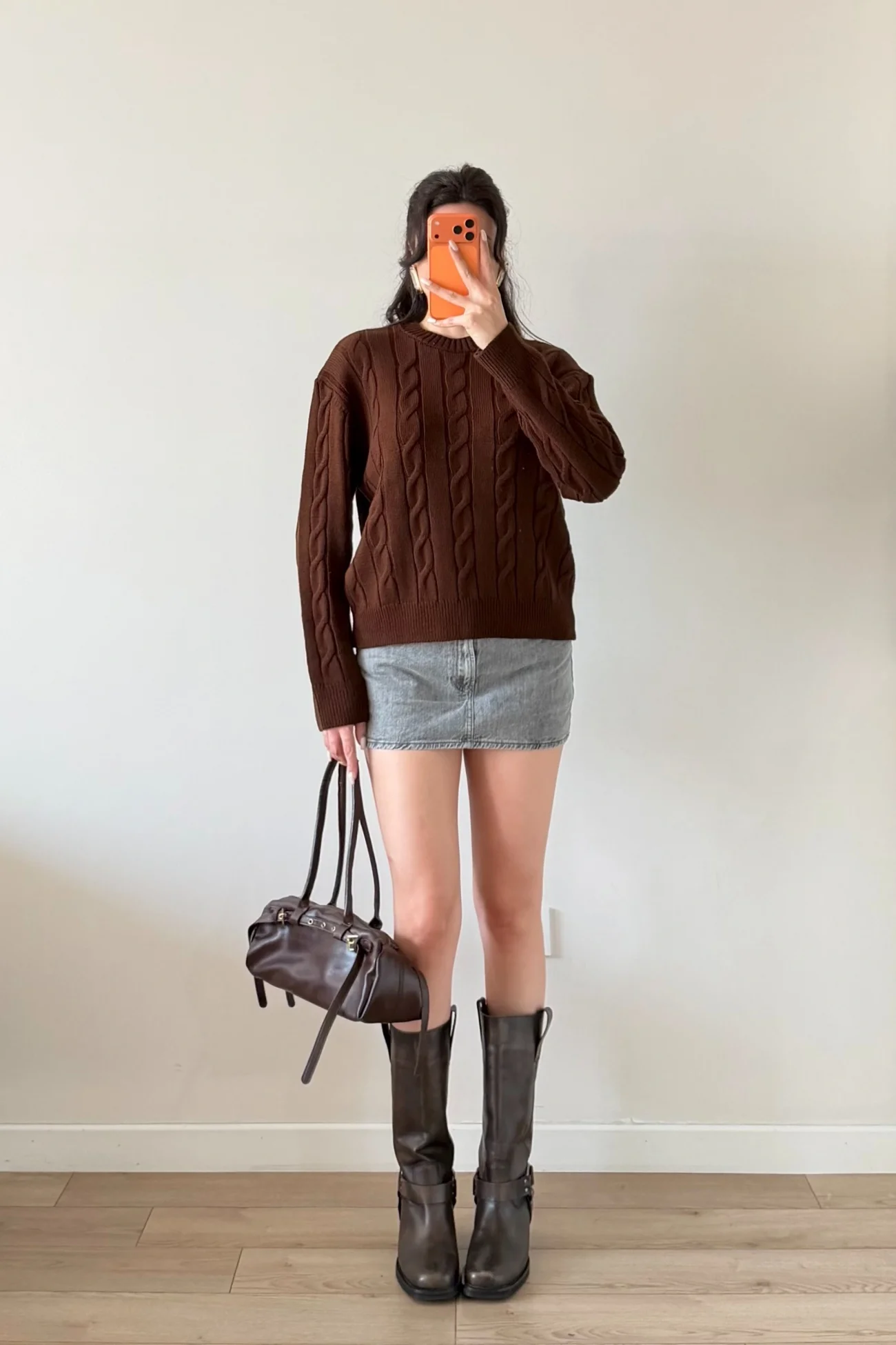 Kadın Kahve Saç Örgü Triko Kazak 1014-2573