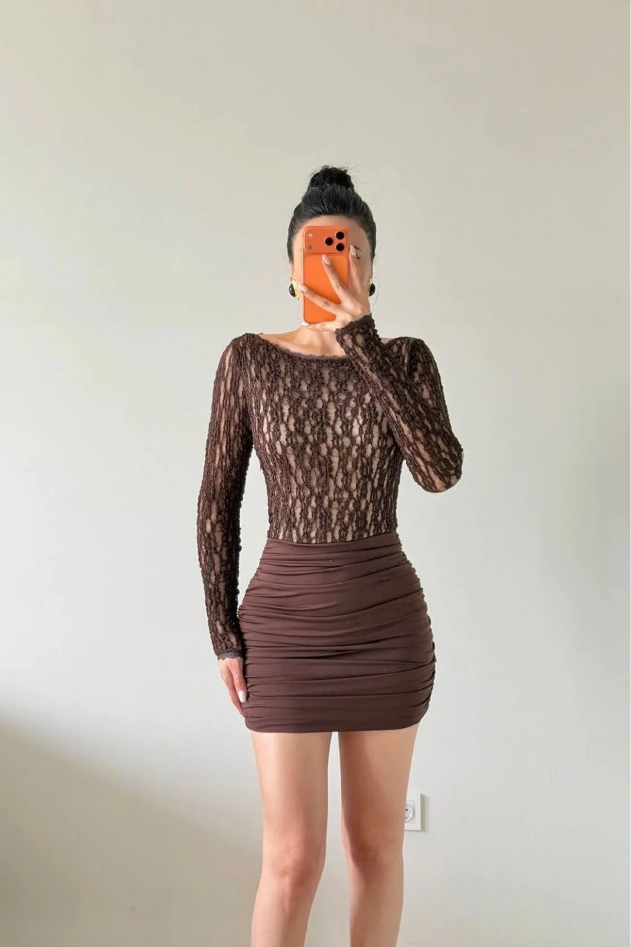 Kadın Kahve Sırt Dekolte Dantelli Elbise 1041-2767