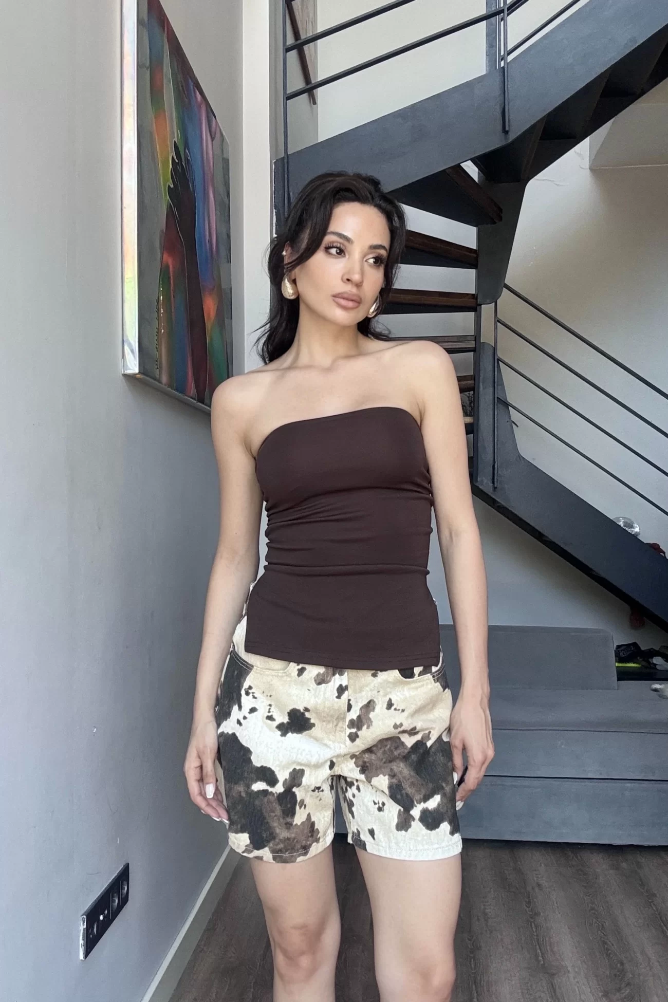 Kadın Kahve Yırtmaçlı Crop 0309