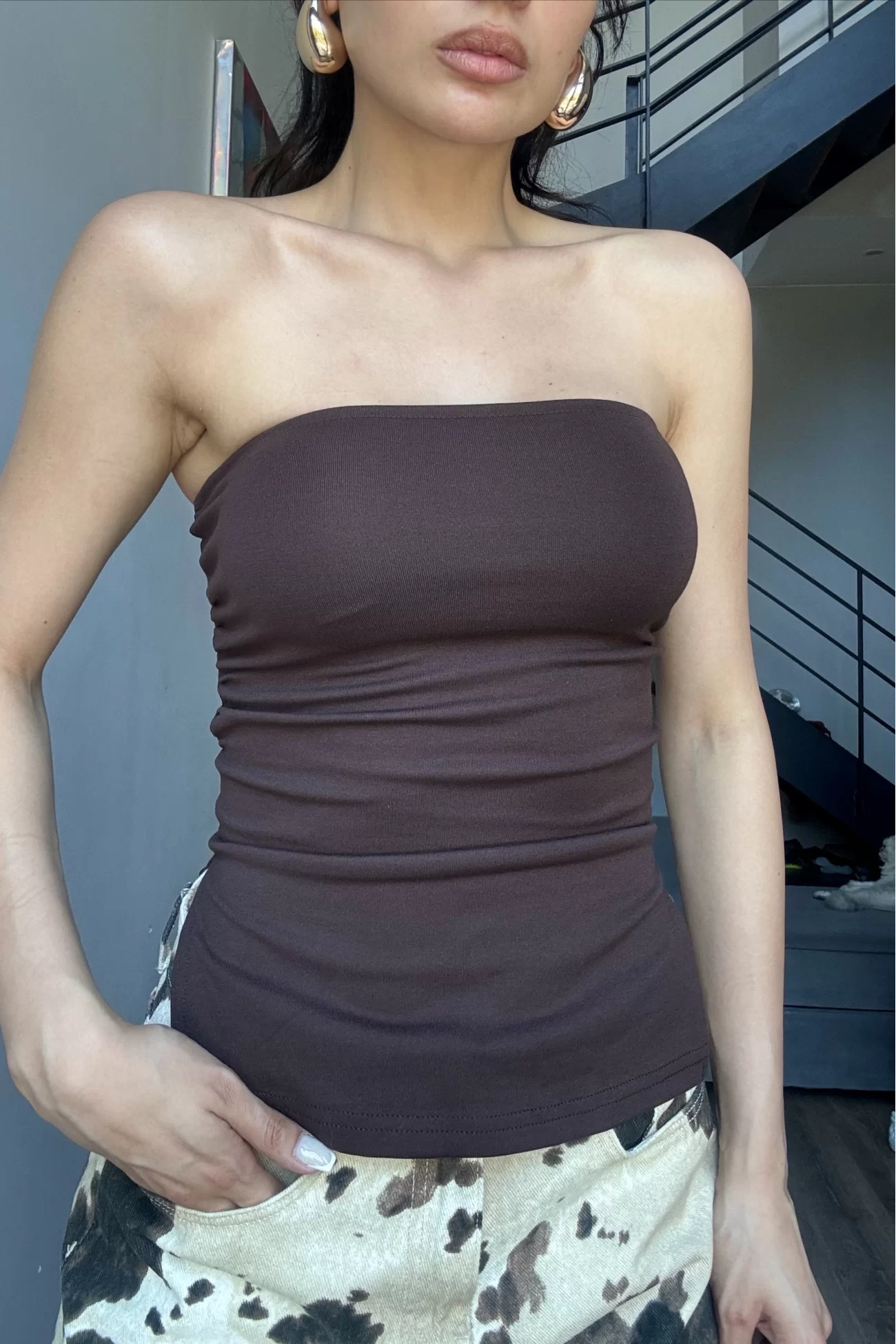 Kadın Kahve Yırtmaçlı Crop 0309