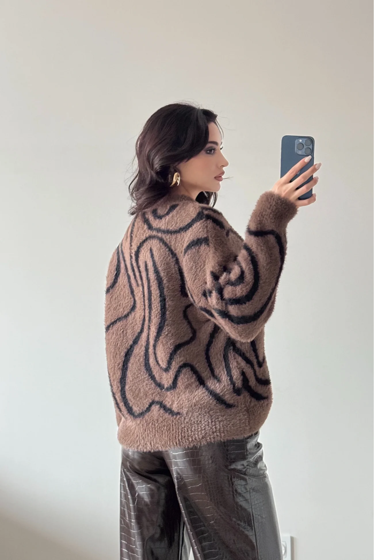 Kadın Kahve Zebra Desen Hırka 2520