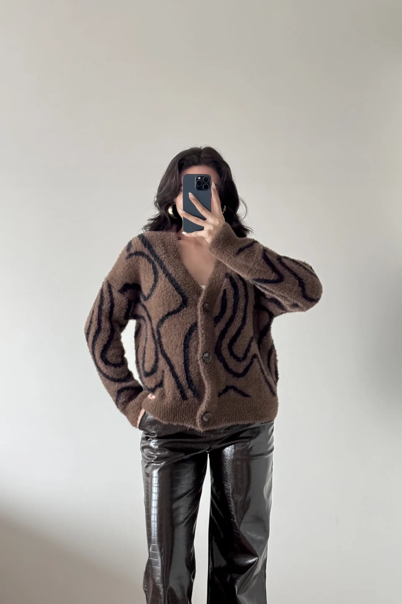 Kadın Kahve Zebra Desen Hırka 2520