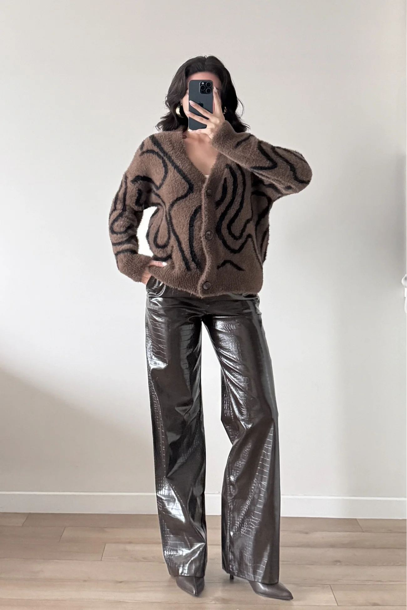 Kadın Kahve Zebra Desen Hırka 2520