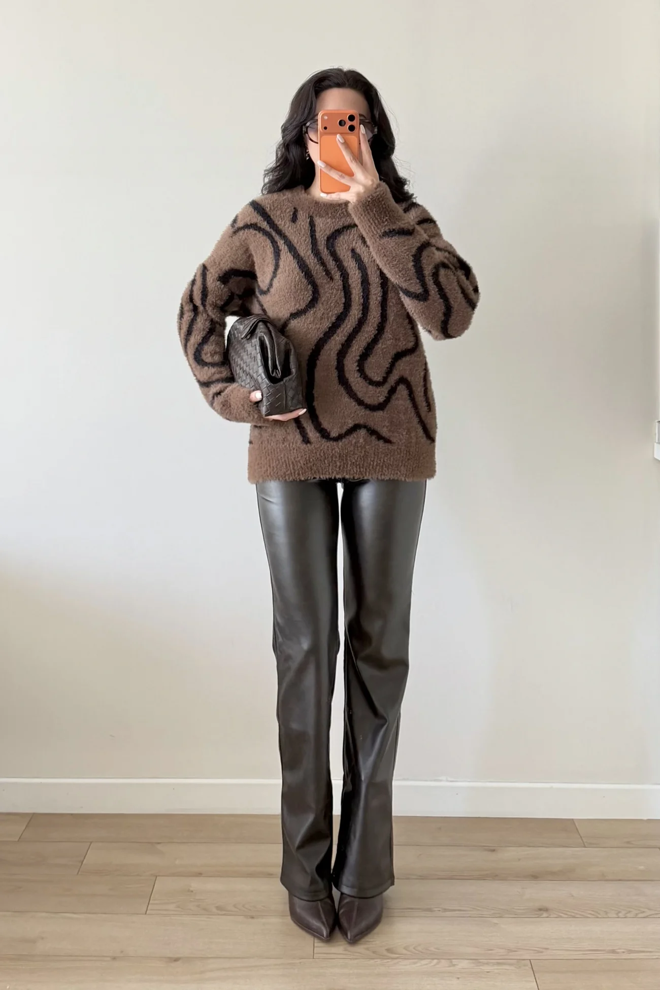 Kadın Kahve Zebra Desen Kazak 1014-2513