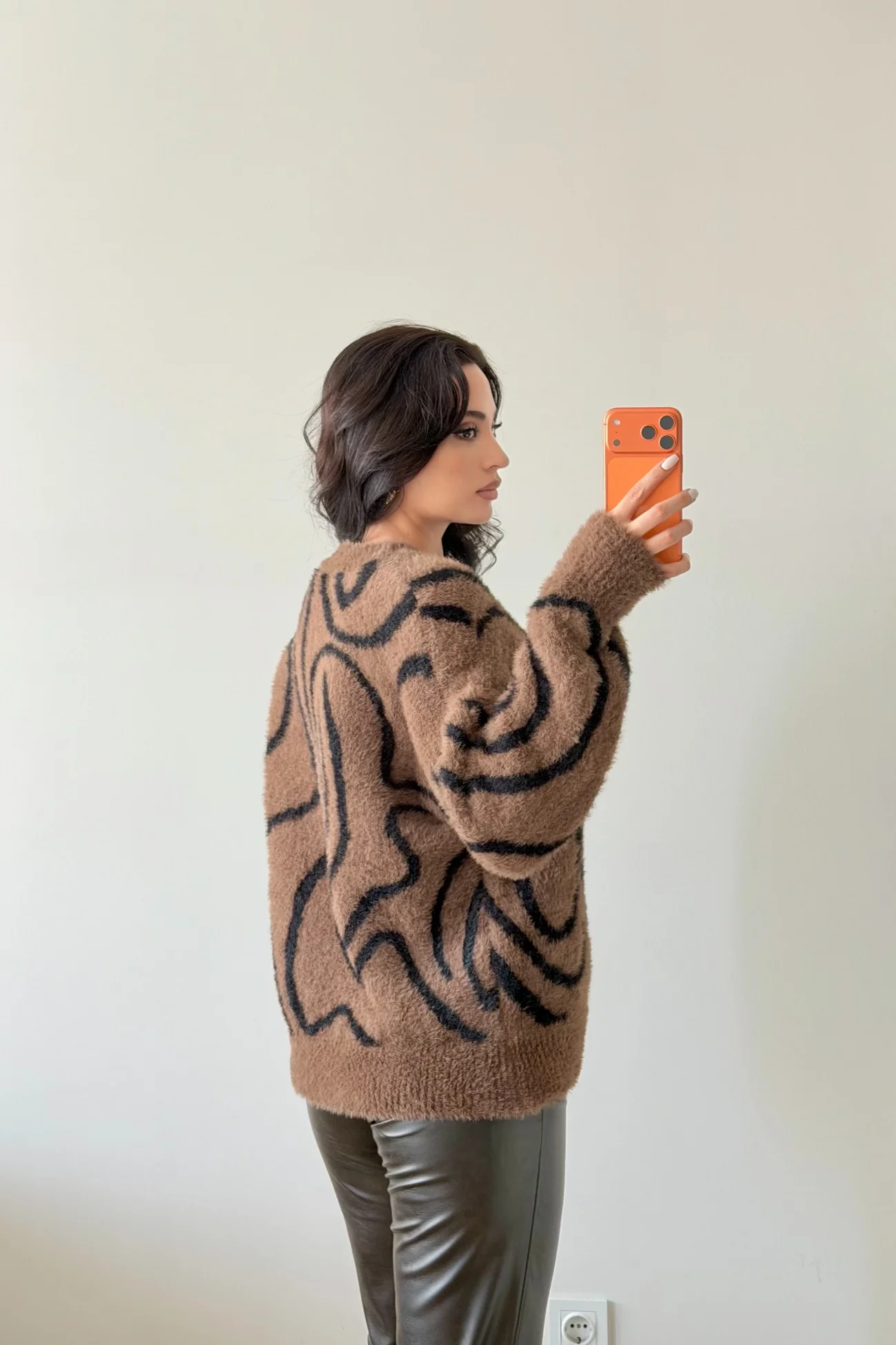 Kadın Kahve Zebra Desen Kazak 1014-2513