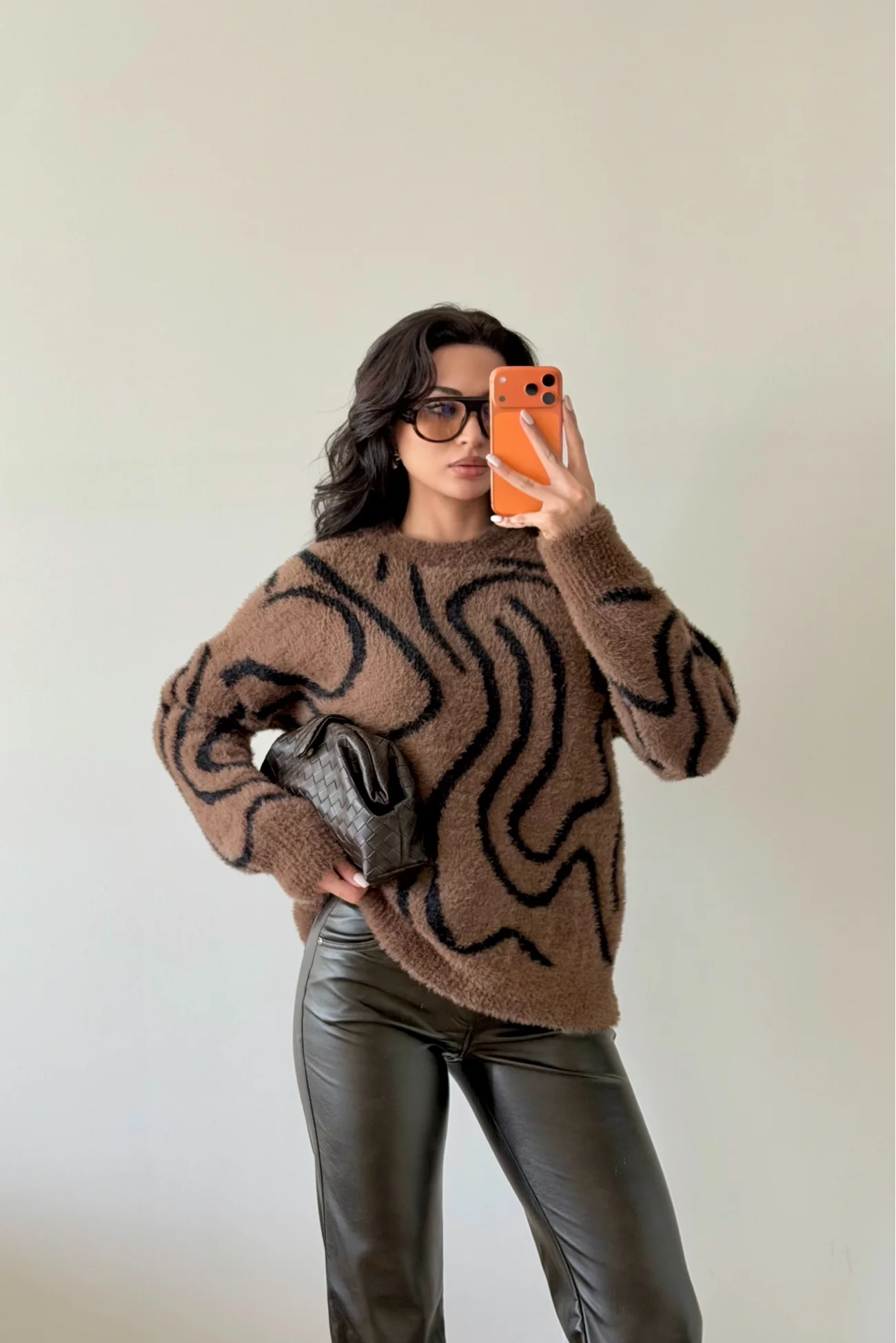 Kadın Kahve Zebra Desen Kazak 1014-2513