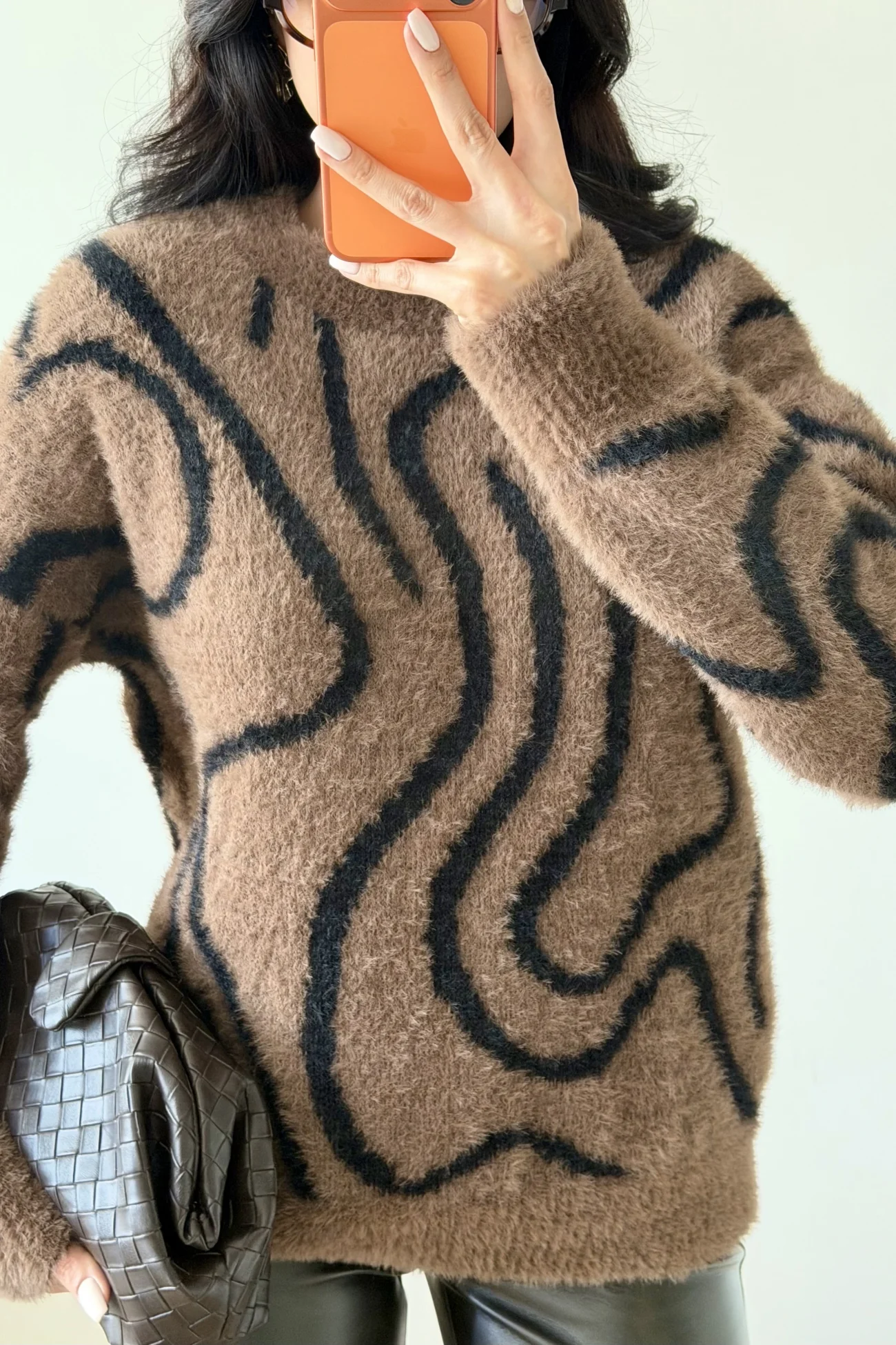 Kadın Kahve Zebra Desen Kazak 1014-2513