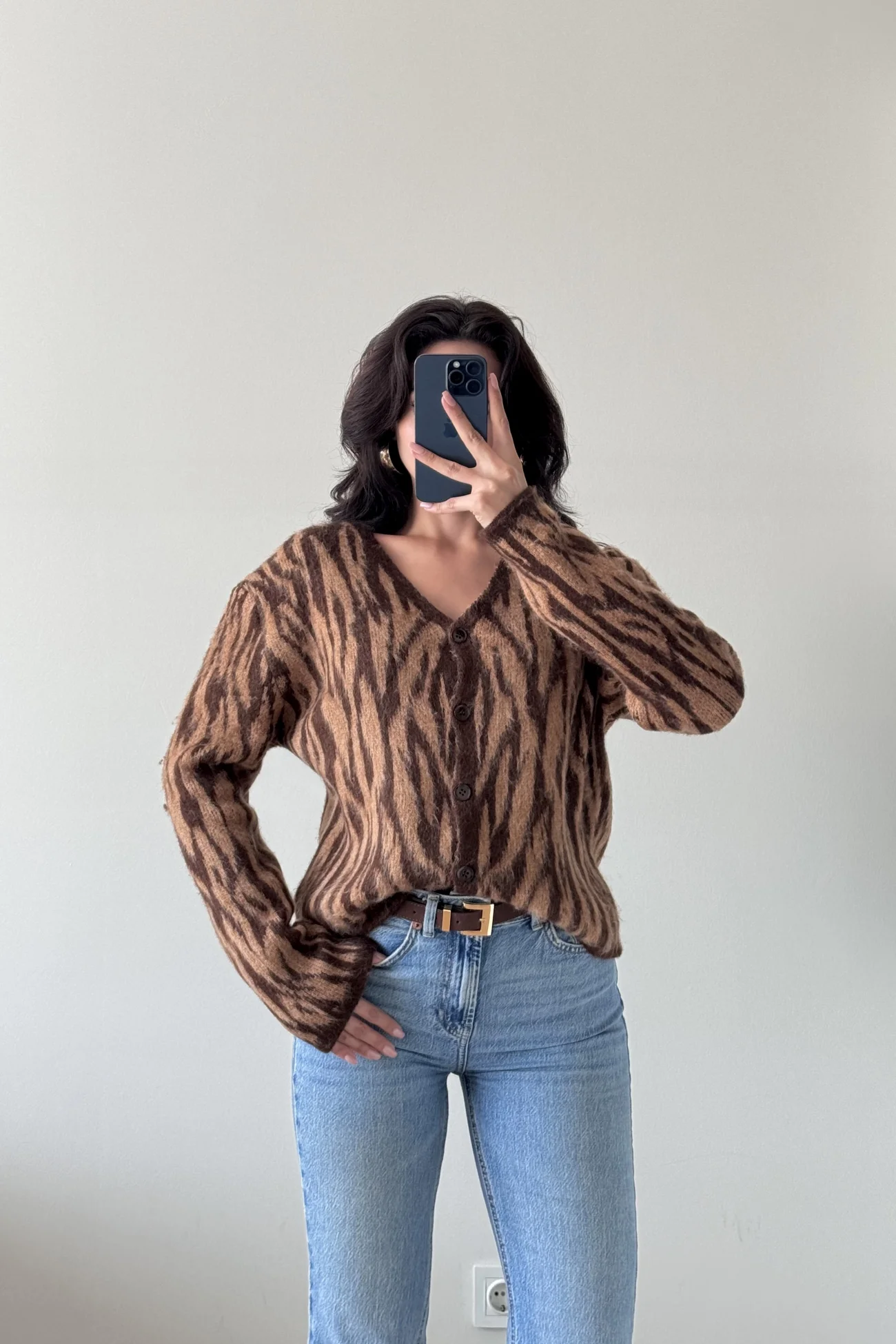 Kadın Kahve Zebra Hırka 1014-1014