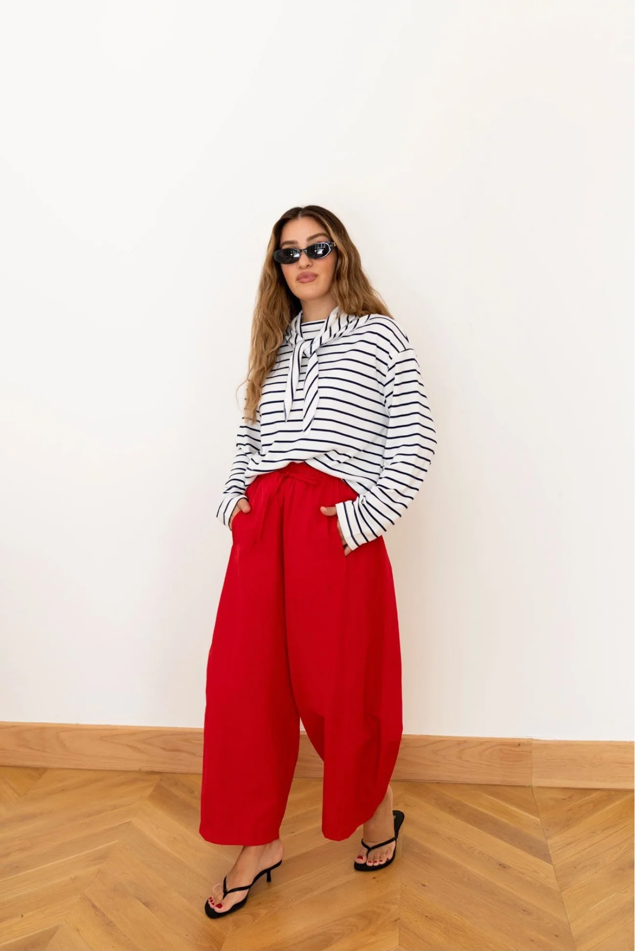 Kadın Kırmızı Beli Lastikli Balon Pantolon 1017-0200
