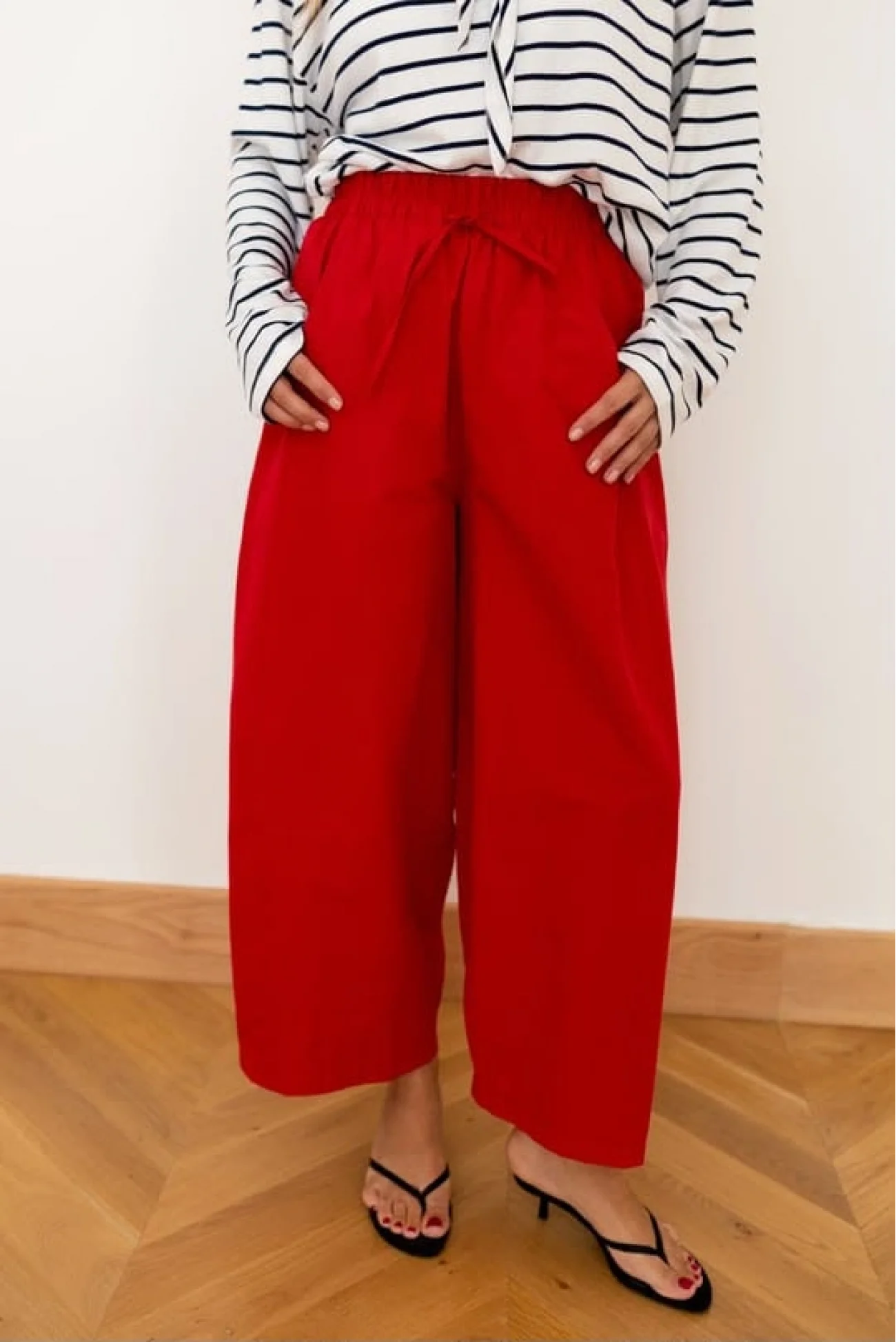 Kadın Kırmızı Beli Lastikli Balon Pantolon 1017-0200