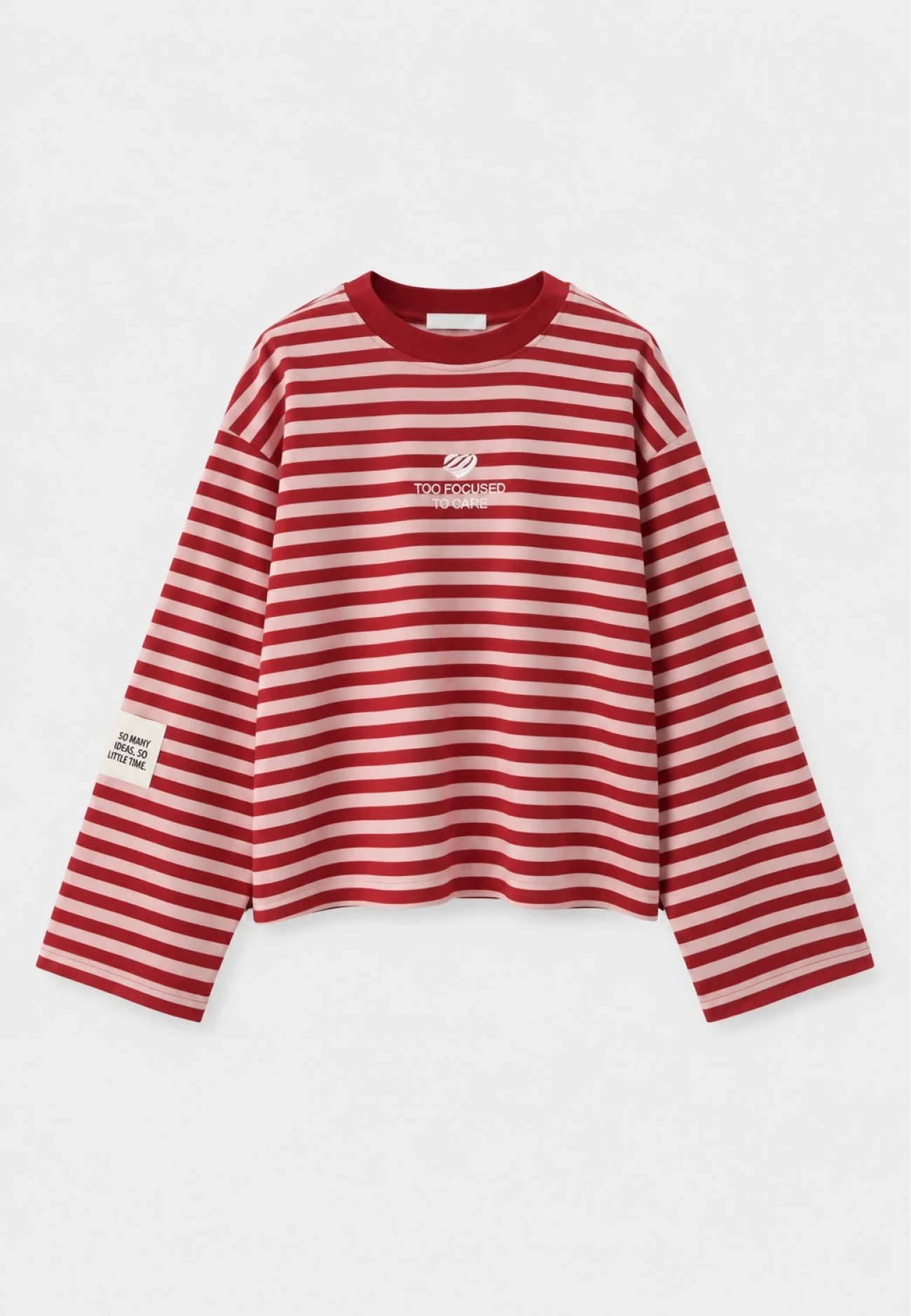 Kadın Kırmızı Çizgili Üç İplik Şardonlu Sweatshirt 8899