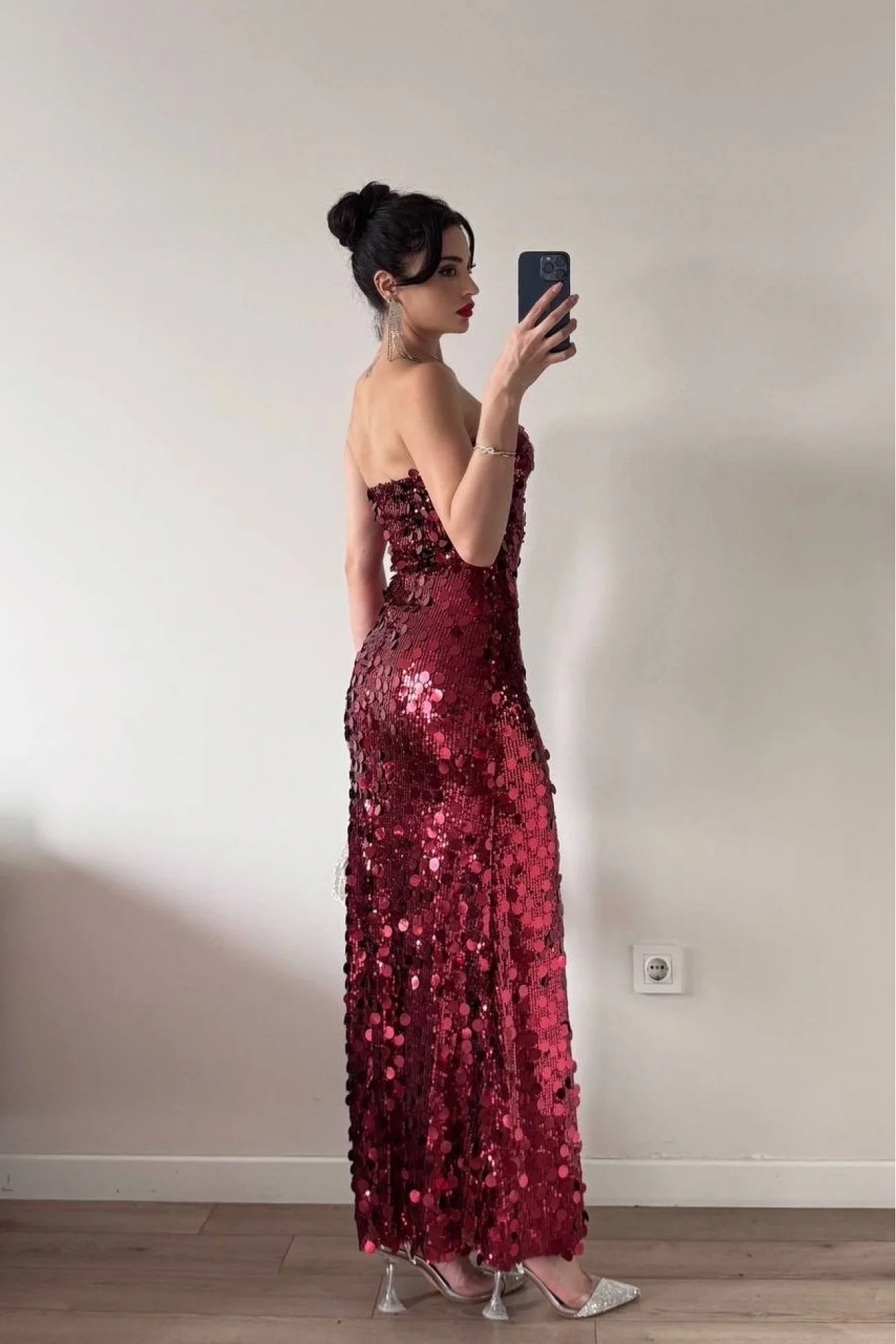 Kadın Kırmızı Straplez PulPayet Elbise 1041-2719